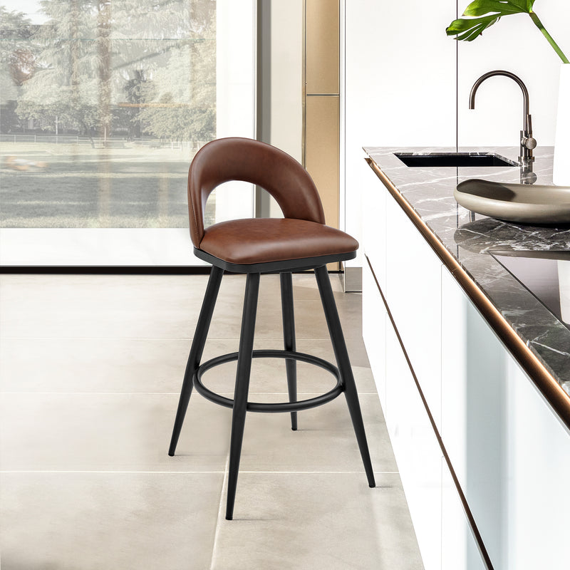 Lottech Swivel Counter Stool in Black Metal and Grey Faux Leather By Armen Living | Counter Stools | Modishstore - 11