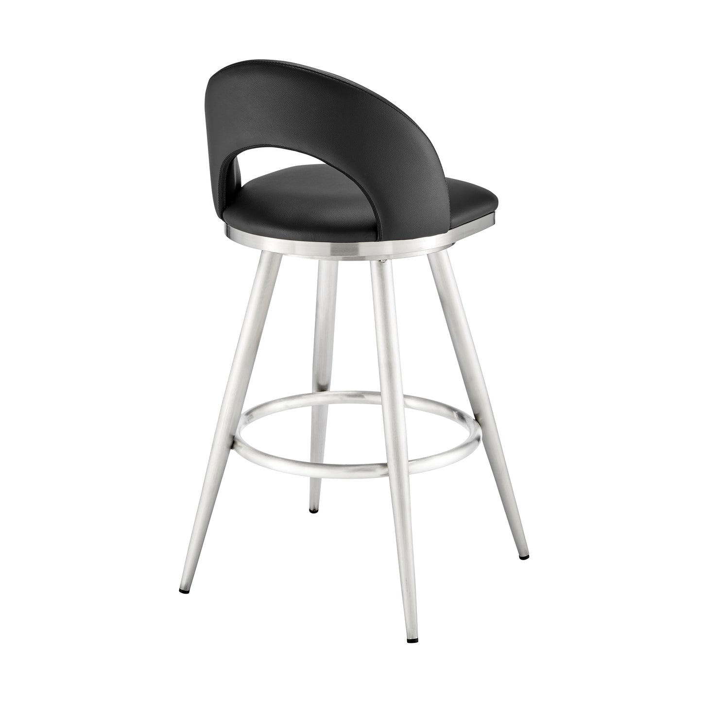 Lottech Swivel Counter Stool in Brushed Stainless Steel and Black Faux Leather By Armen Living | Counter Stools | Modishstore - 5