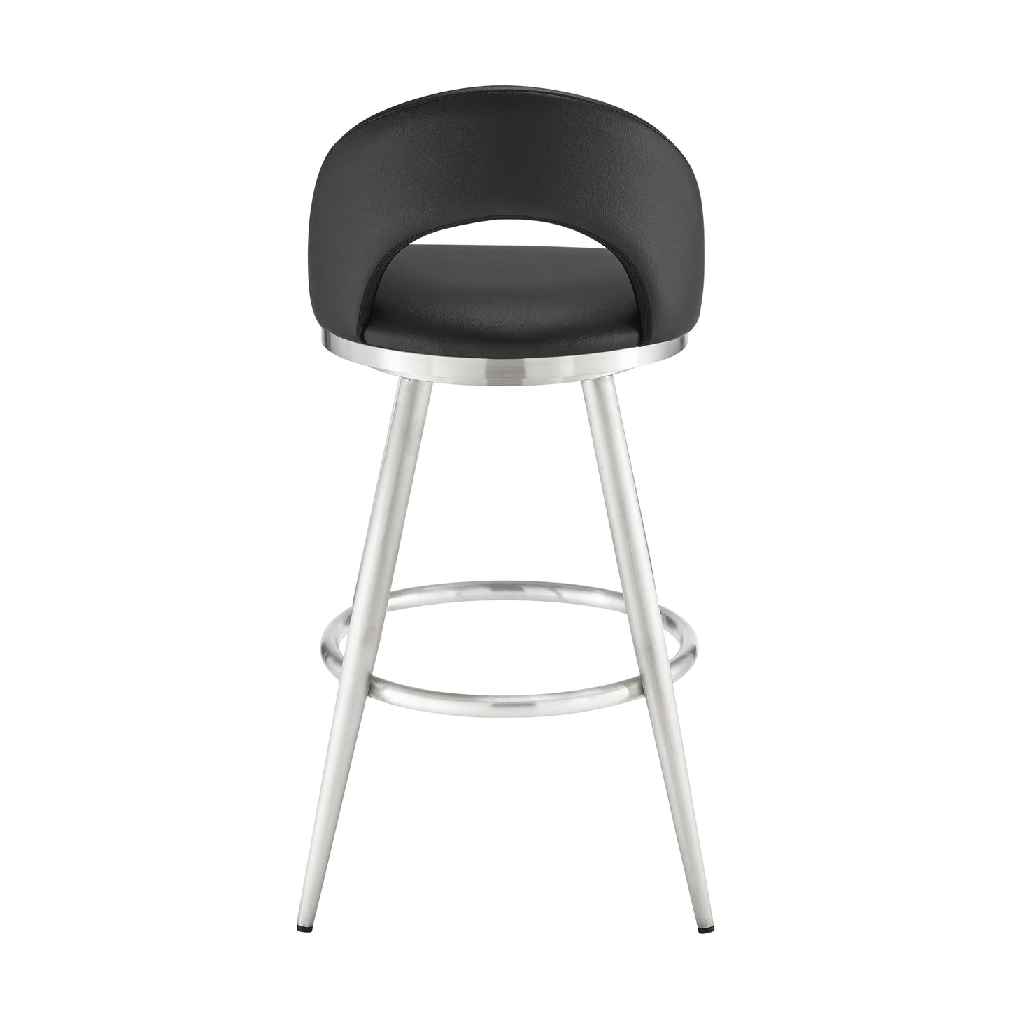 Lottech Swivel Counter Stool in Brushed Stainless Steel and Black Faux Leather By Armen Living | Counter Stools | Modishstore - 6