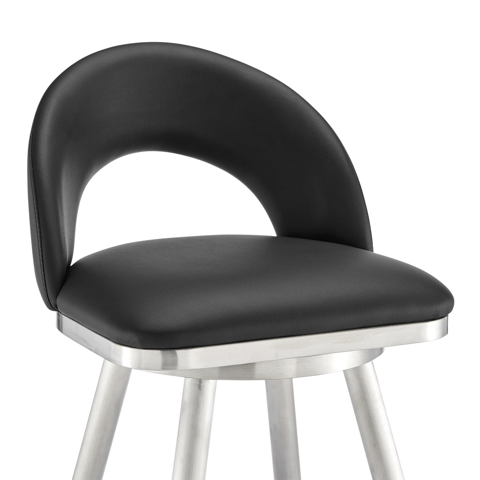 Lottech Swivel Counter Stool in Brushed Stainless Steel and Black Faux Leather By Armen Living | Counter Stools | Modishstore - 7