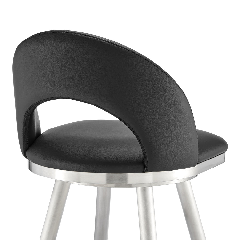 Lottech Swivel Counter Stool in Brushed Stainless Steel and Black Faux Leather By Armen Living | Counter Stools | Modishstore - 10
