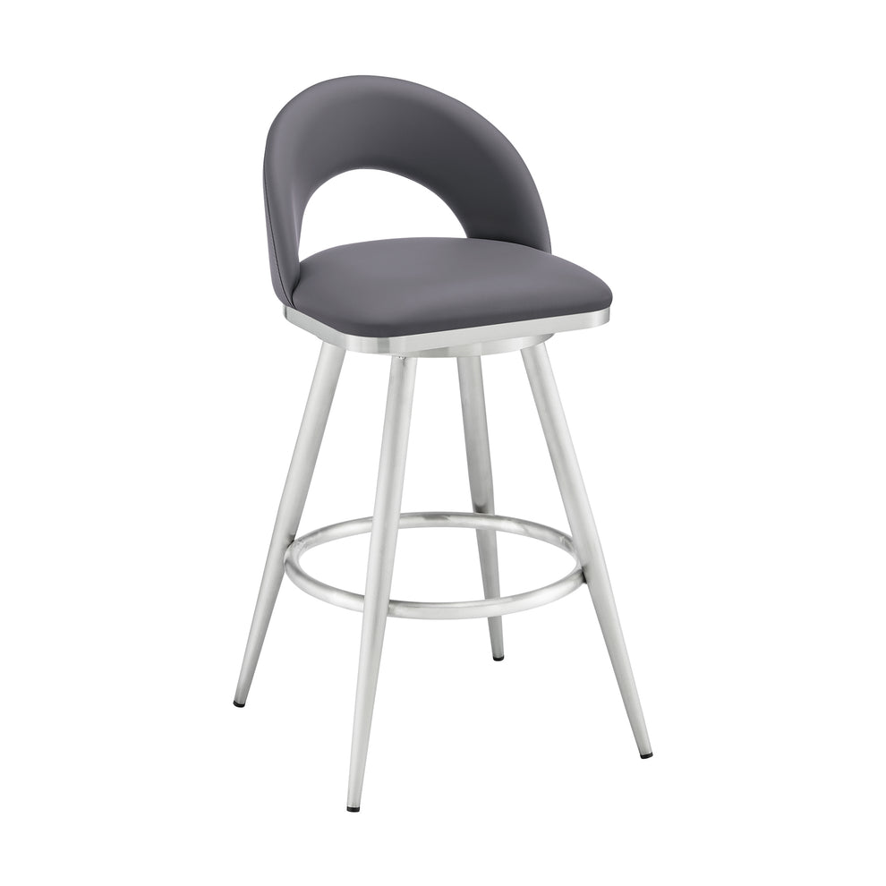 Lottech Swivel Counter Stool in Brushed Stainless Steel and Black Faux Leather By Armen Living | Counter Stools | Modishstore - 12
