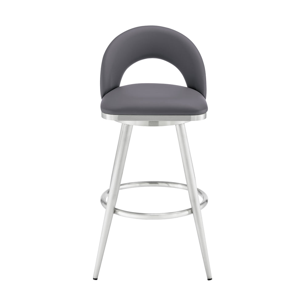 Lottech Swivel Counter Stool in Brushed Stainless Steel and Black Faux Leather By Armen Living | Counter Stools | Modishstore - 13