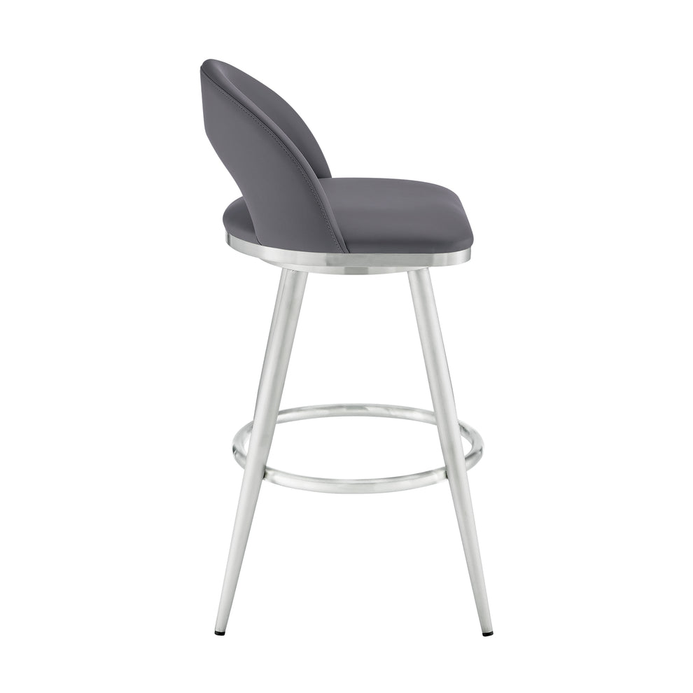 Lottech Swivel Counter Stool in Brushed Stainless Steel and Black Faux Leather By Armen Living | Counter Stools | Modishstore - 14