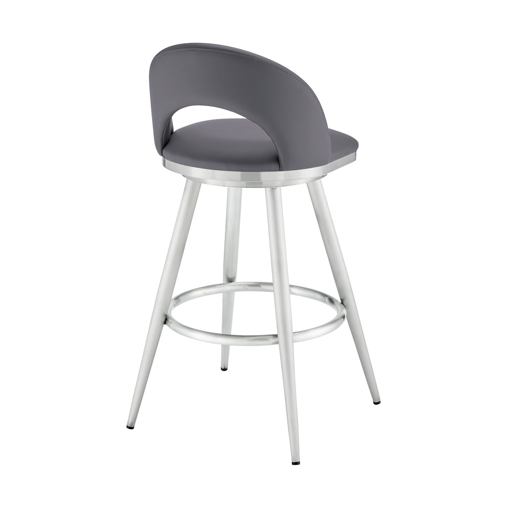 Lottech Swivel Counter Stool in Brushed Stainless Steel and Black Faux Leather By Armen Living | Counter Stools | Modishstore - 15