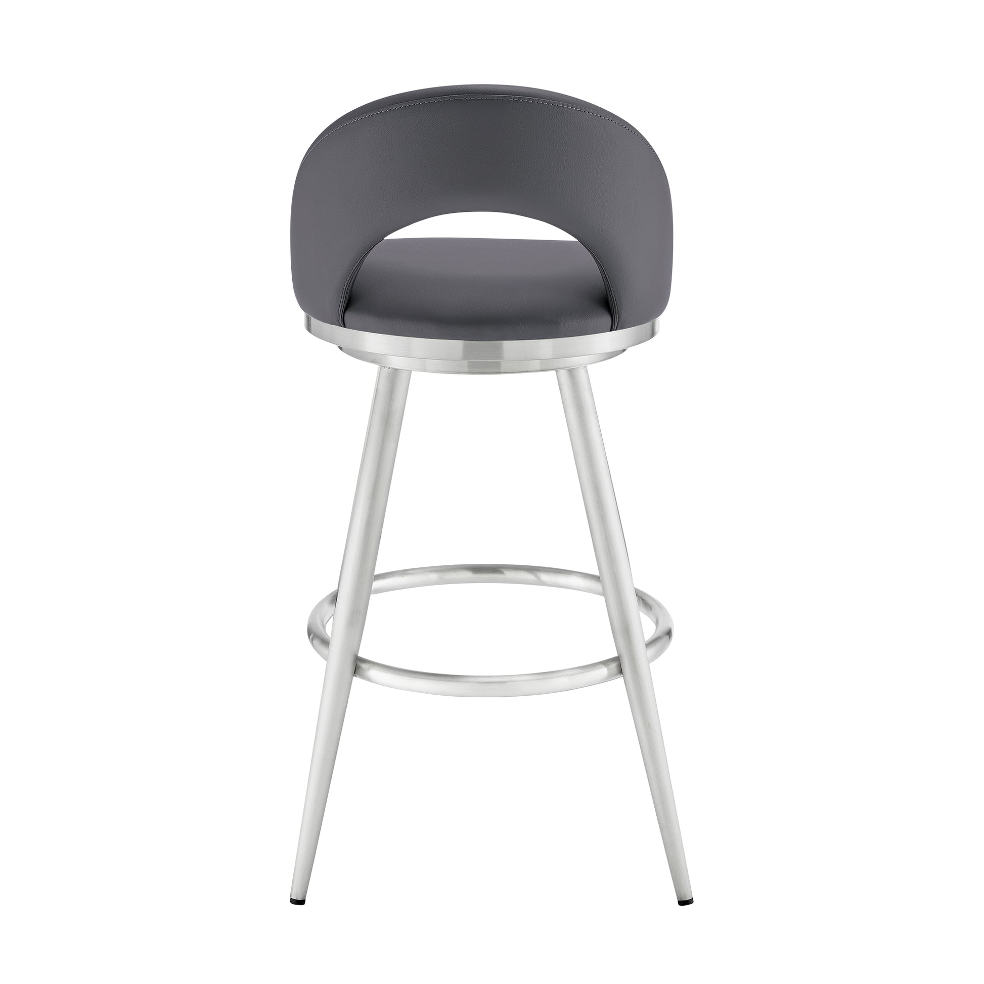 Lottech Swivel Counter Stool in Brushed Stainless Steel and Black Faux Leather By Armen Living | Counter Stools | Modishstore - 16