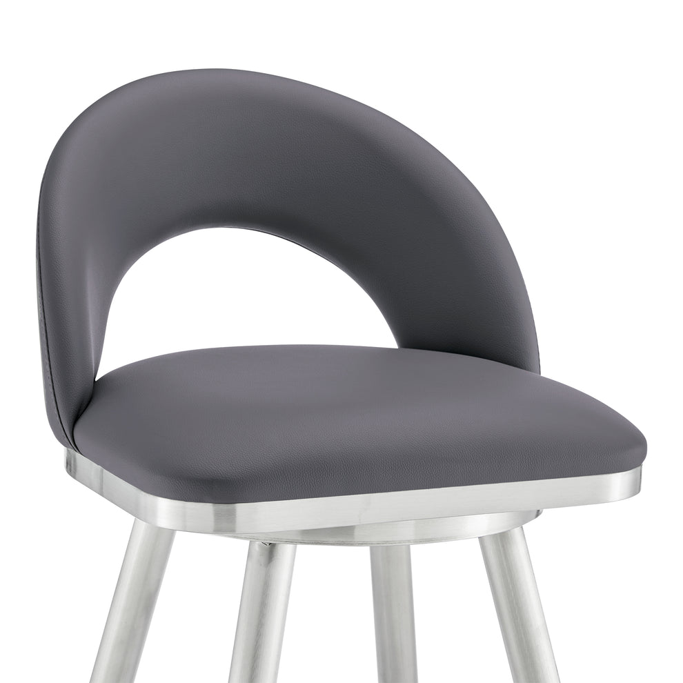 Lottech Swivel Counter Stool in Brushed Stainless Steel and Black Faux Leather By Armen Living | Counter Stools | Modishstore - 17