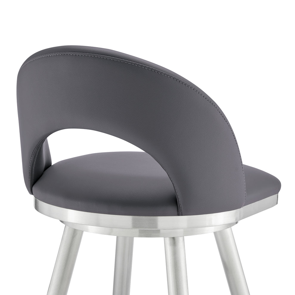 Lottech Swivel Counter Stool in Brushed Stainless Steel and Black Faux Leather By Armen Living | Counter Stools | Modishstore - 20