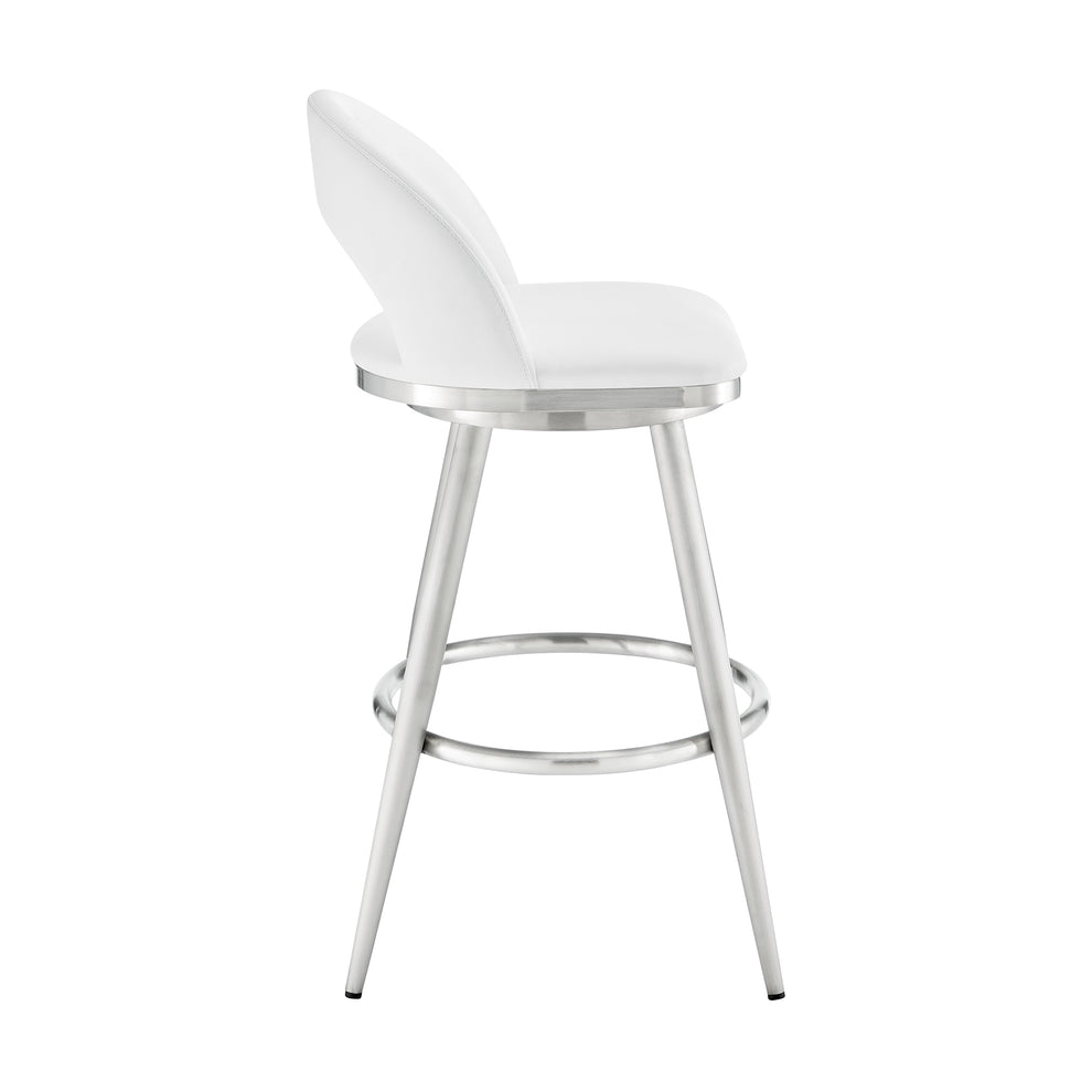 Lottech Swivel Counter Stool in Brushed Stainless Steel and Black Faux Leather By Armen Living | Counter Stools | Modishstore - 24