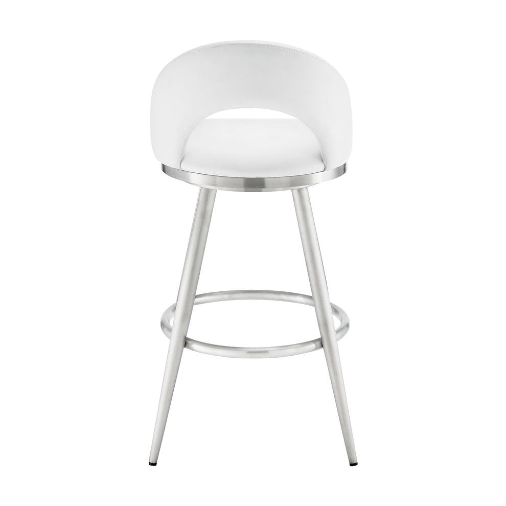 Lottech Swivel Counter Stool in Brushed Stainless Steel and Black Faux Leather By Armen Living | Counter Stools | Modishstore - 26