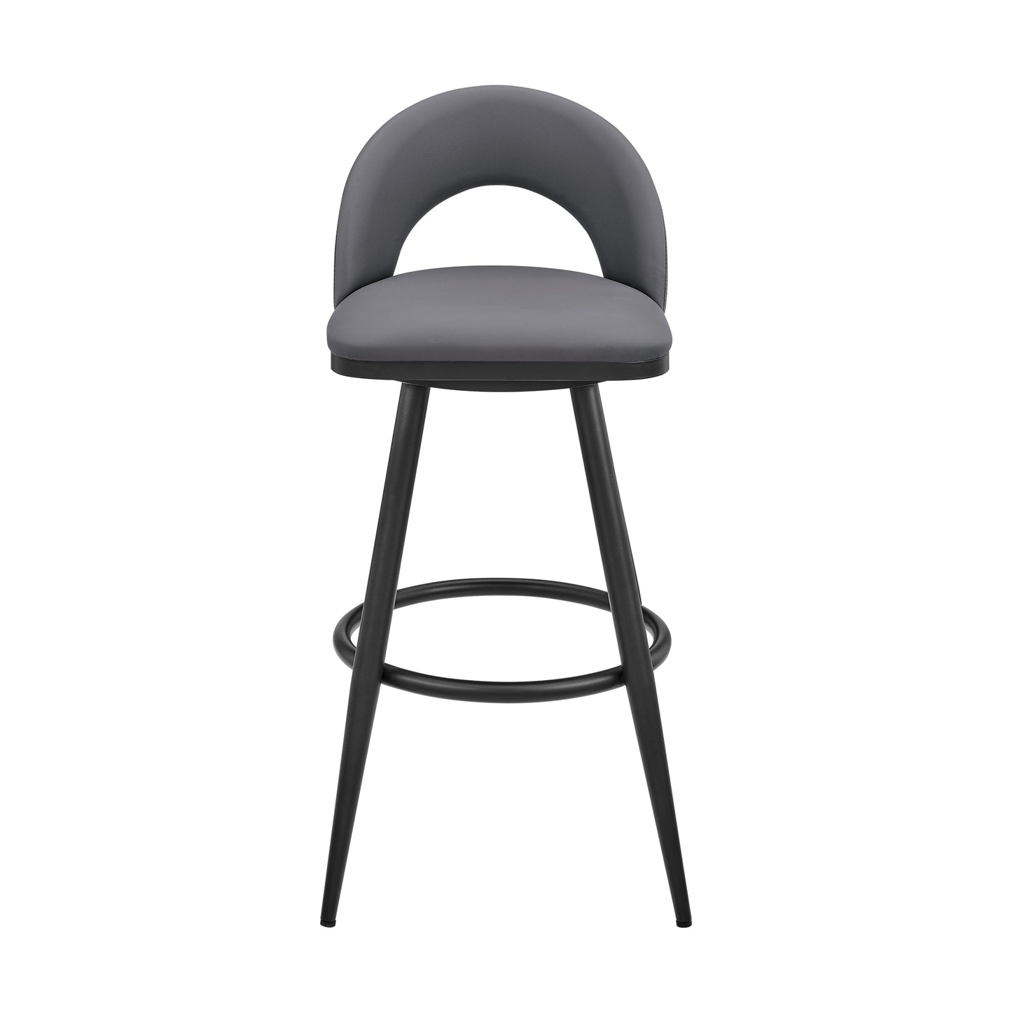 Lottech Swivel Bar Stool in Black Metal with Grey Faux Leather By Armen Living | Bar Stools | Modishstore - 3