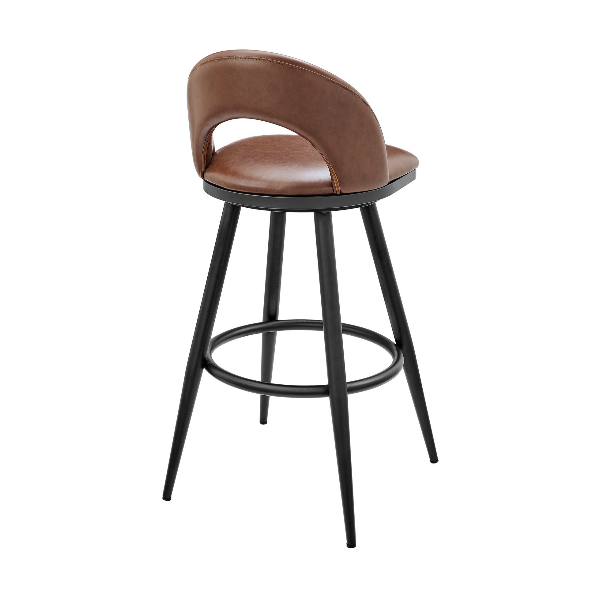 Lottech Swivel Bar Stool in Black Metal with Grey Faux Leather By Armen Living | Bar Stools | Modishstore - 15