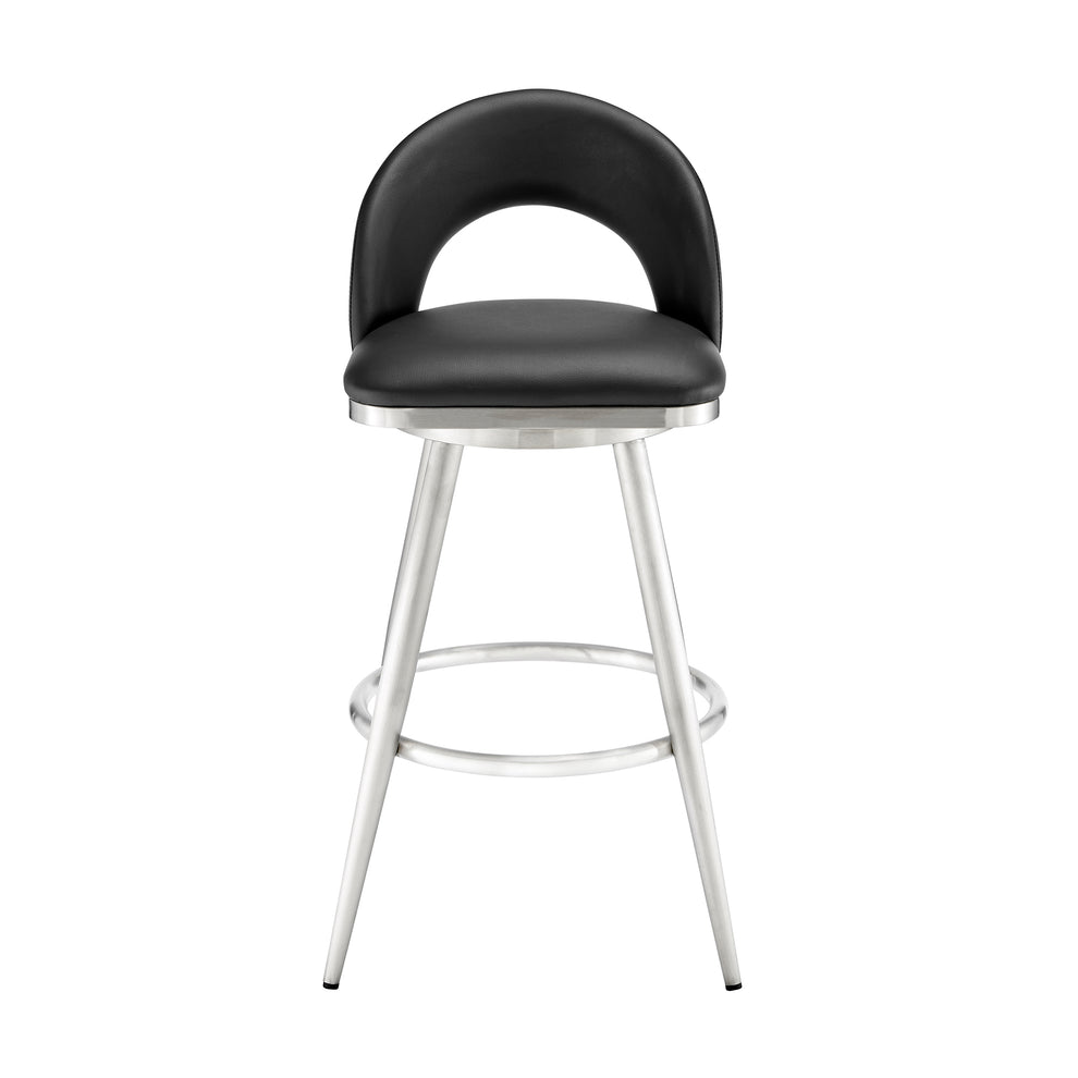 Lottech Swivel Bar Stool in Brushed Stainless Steel with Black Faux Leather By Armen Living | Bar Stools | Modishstore - 3