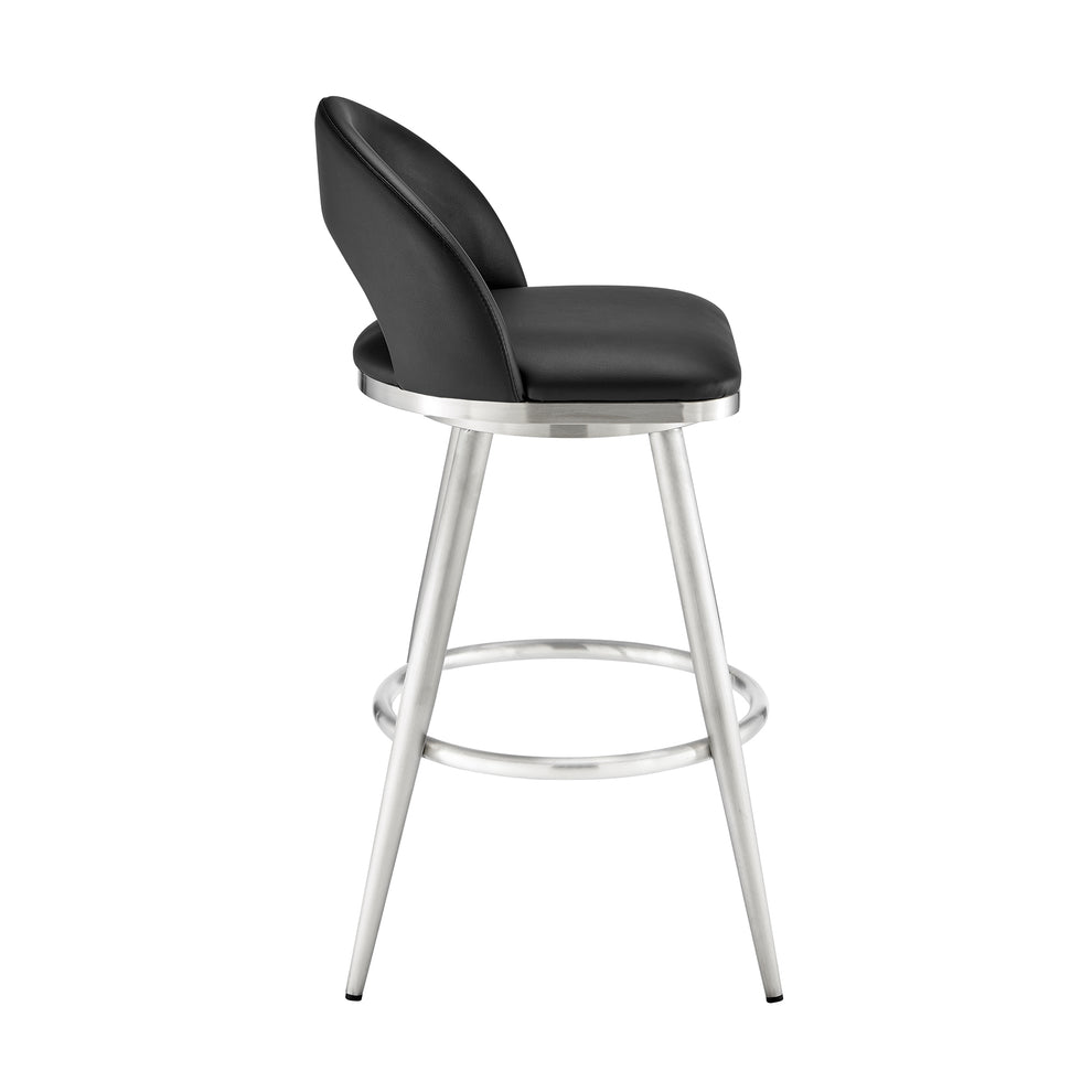 Lottech Swivel Bar Stool in Brushed Stainless Steel with Black Faux Leather By Armen Living | Bar Stools | Modishstore - 4