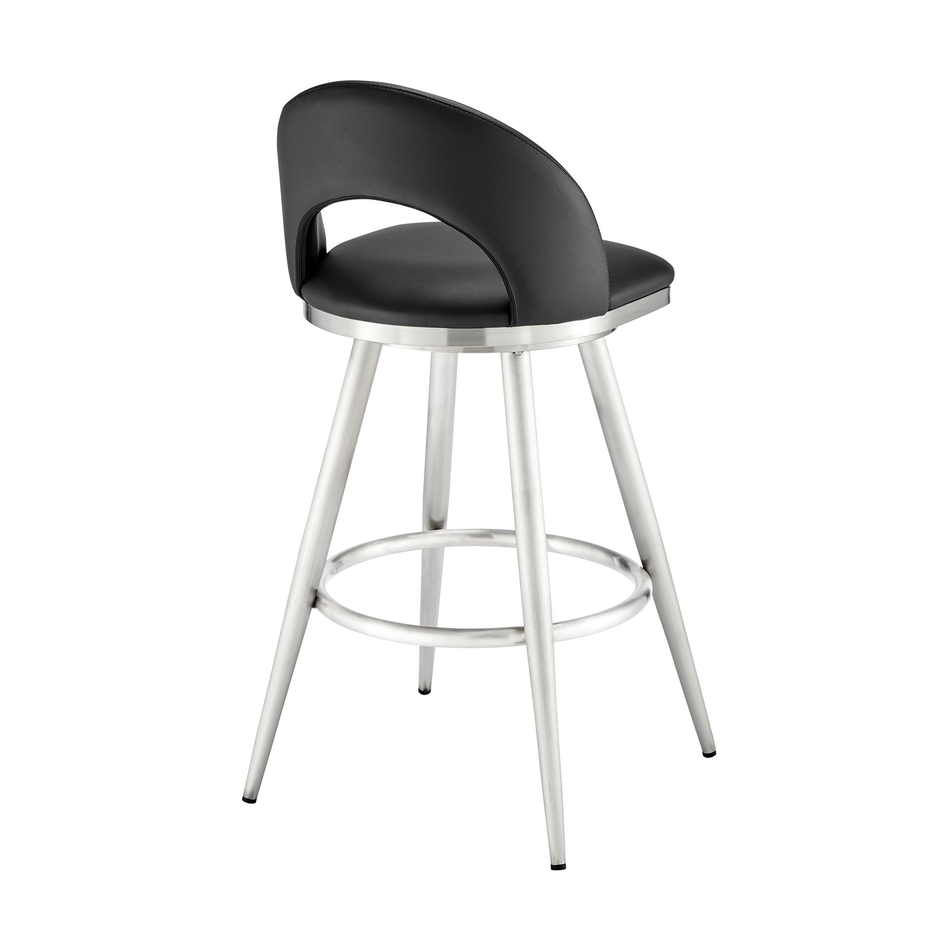 Lottech Swivel Bar Stool in Brushed Stainless Steel with Black Faux Leather By Armen Living | Bar Stools | Modishstore - 5