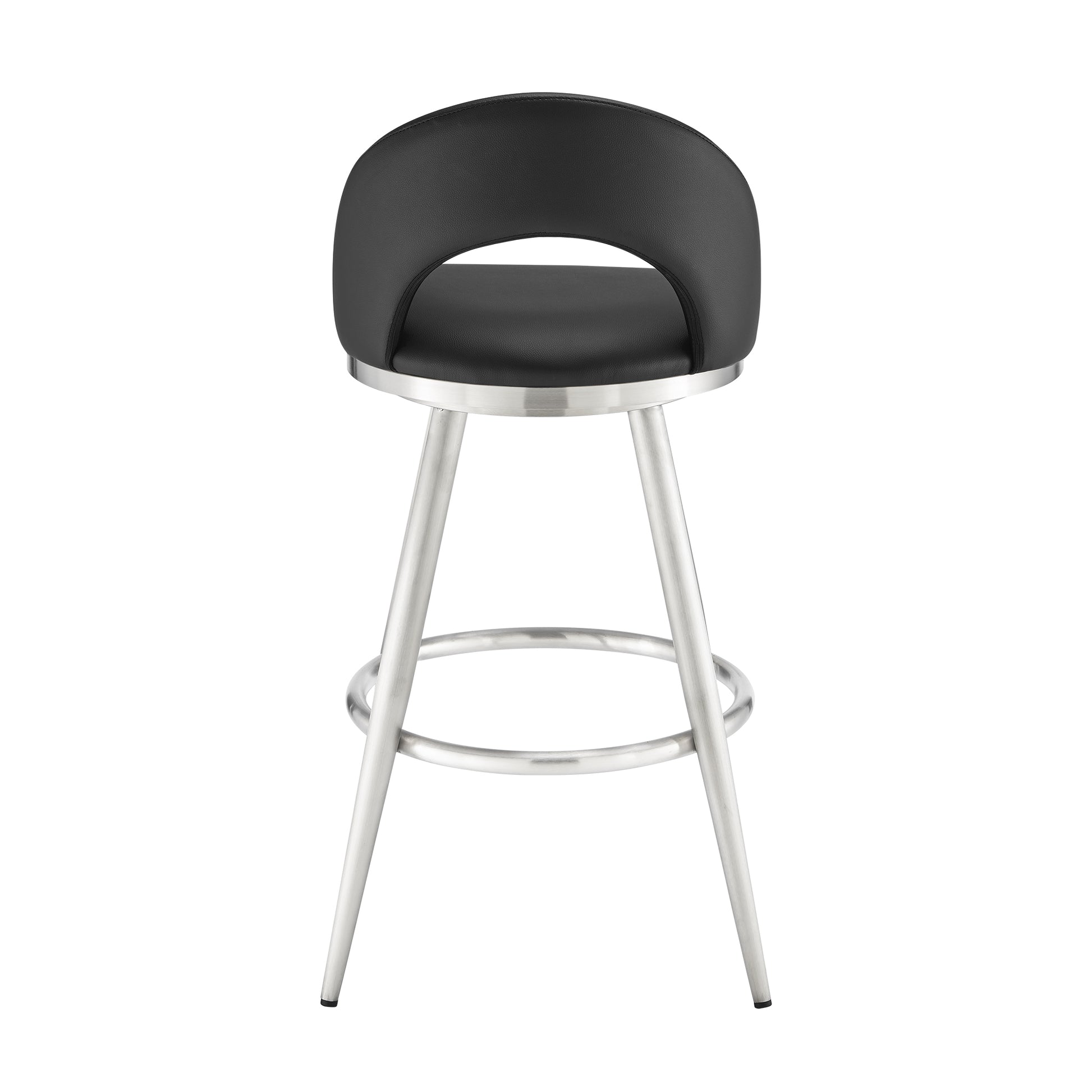 Lottech Swivel Bar Stool in Brushed Stainless Steel with Black Faux Leather By Armen Living | Bar Stools | Modishstore - 6