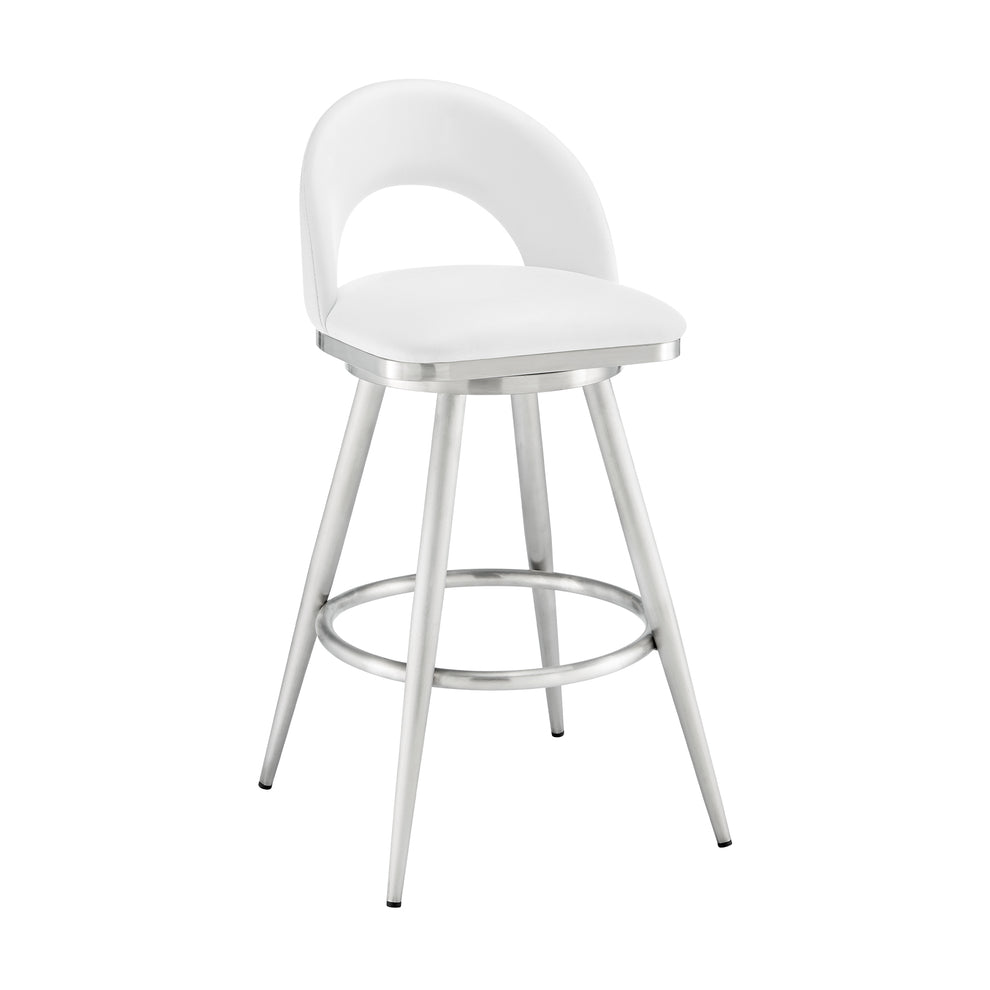Lottech Swivel Bar Stool in Brushed Stainless Steel with Black Faux Leather By Armen Living | Bar Stools | Modishstore - 22