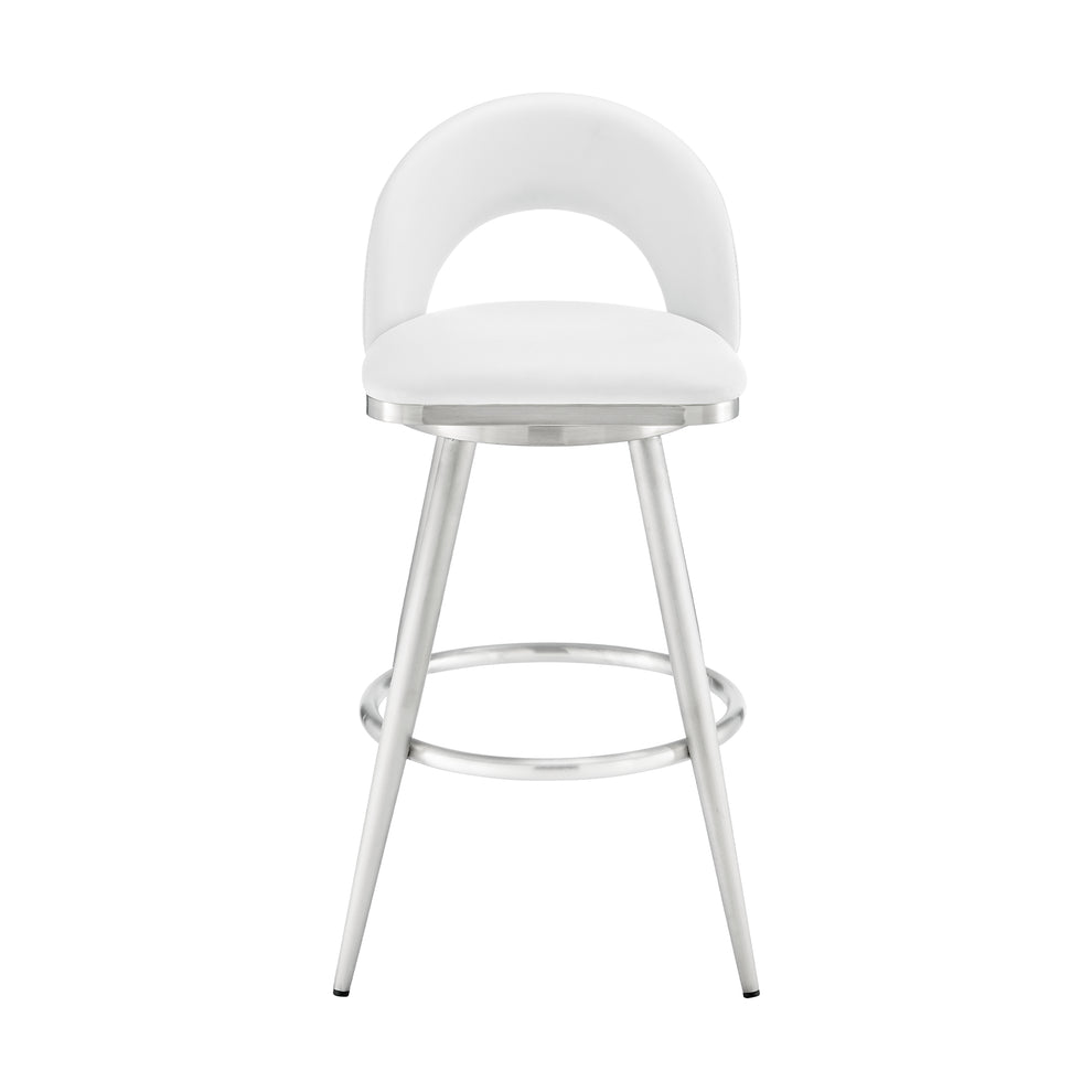 Lottech Swivel Bar Stool in Brushed Stainless Steel with Black Faux Leather By Armen Living | Bar Stools | Modishstore - 23