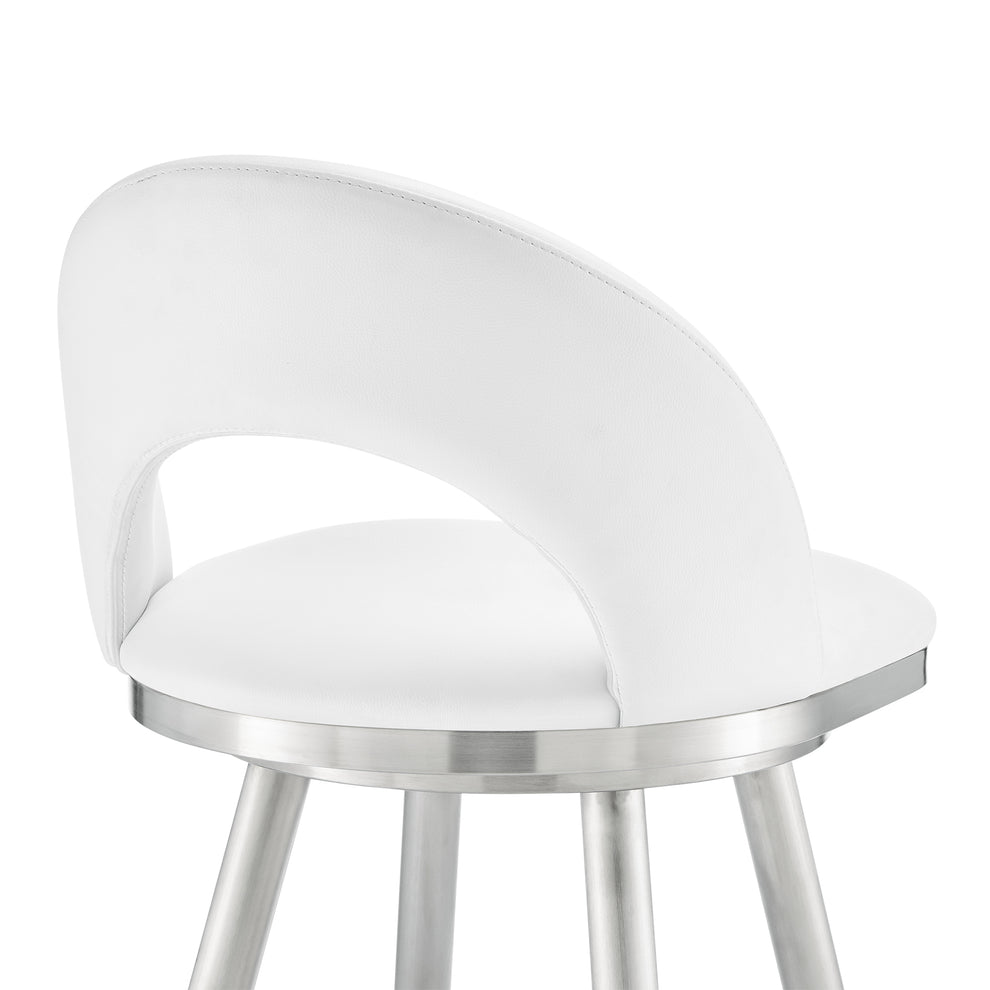 Lottech Swivel Bar Stool in Brushed Stainless Steel with Black Faux Leather By Armen Living | Bar Stools | Modishstore - 30