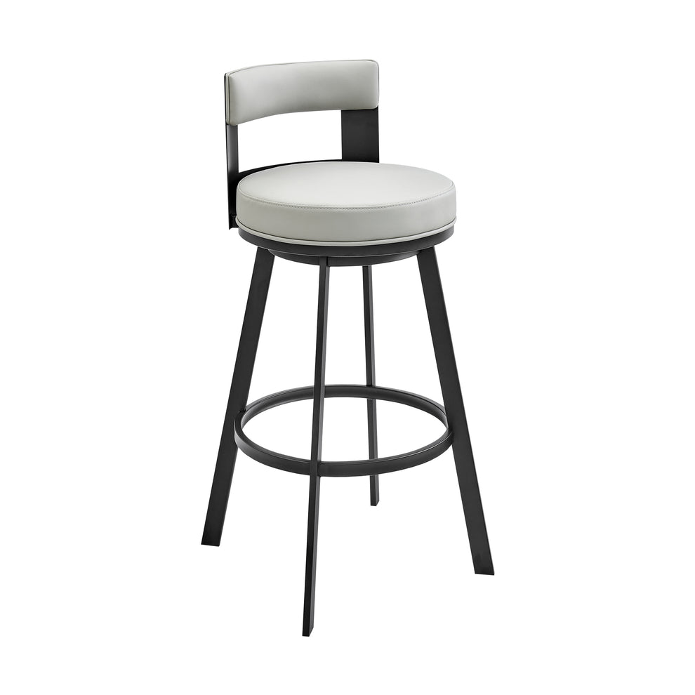 Lynof Swivel Counter Stool in Black Metal with Light Grey Faux Leather By Armen Living | Counter Stools | Modishstore - 2