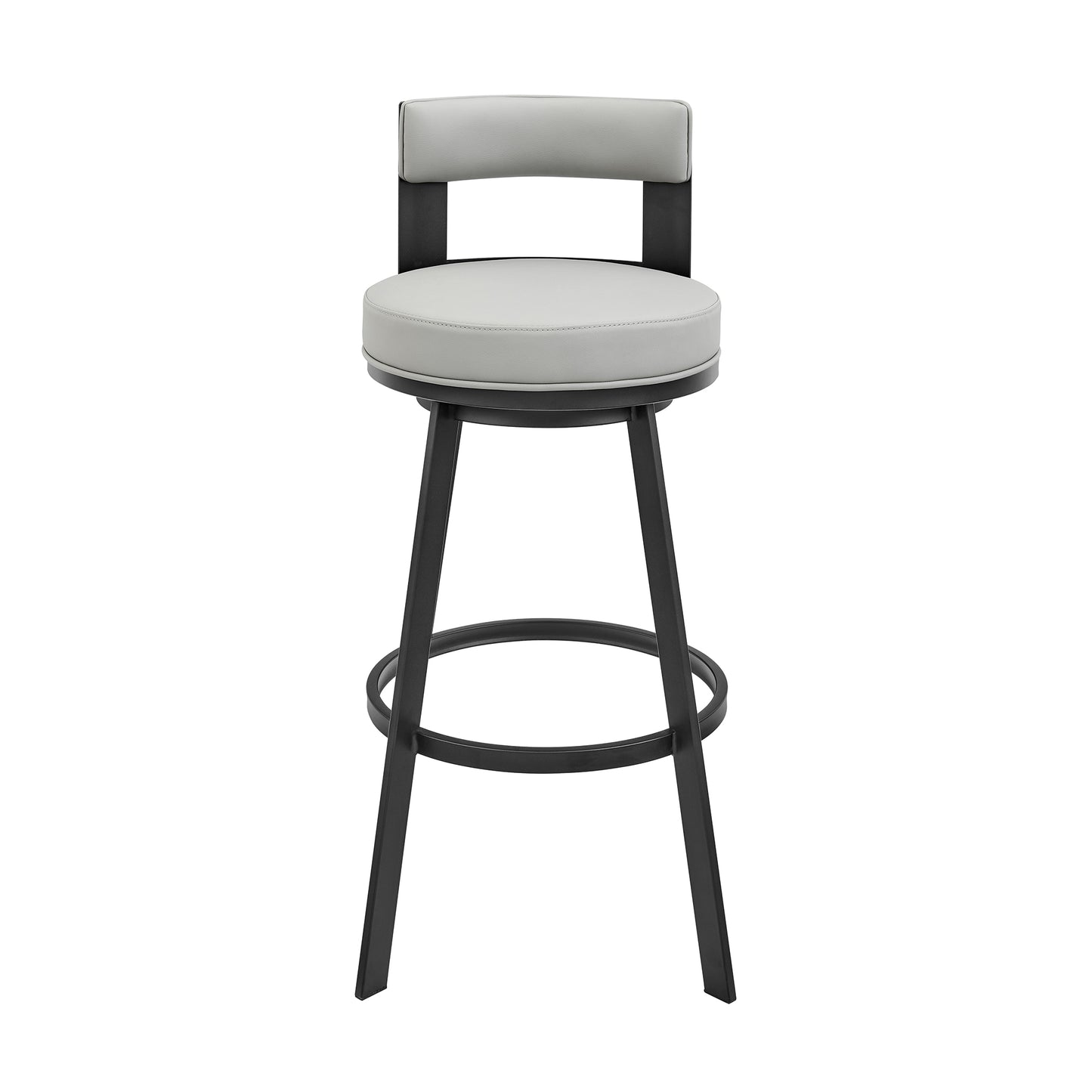 Lynof Swivel Counter Stool in Black Metal with Light Grey Faux Leather By Armen Living | Counter Stools | Modishstore - 3