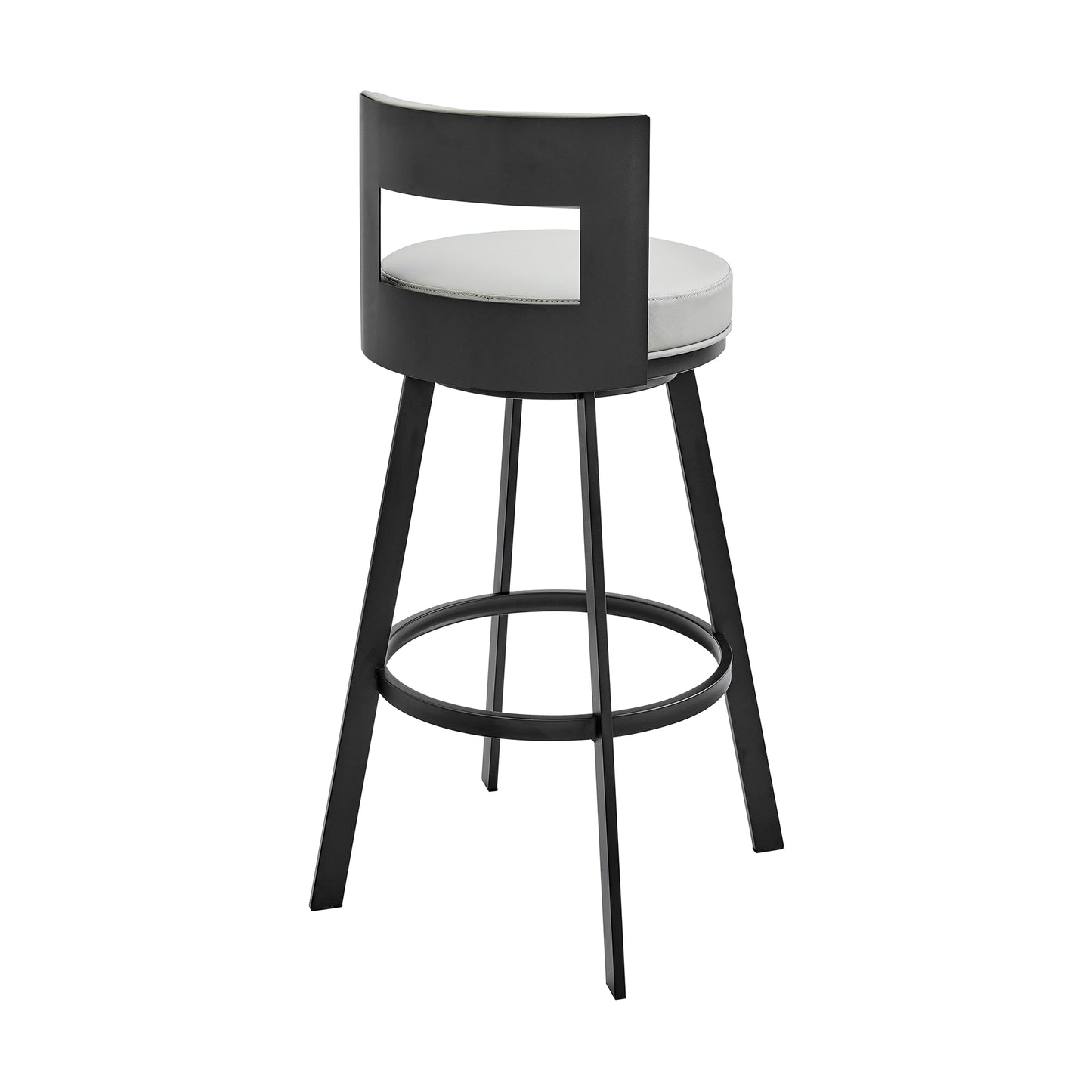 Lynof Swivel Counter Stool in Black Metal with Light Grey Faux Leather By Armen Living | Counter Stools | Modishstore - 5