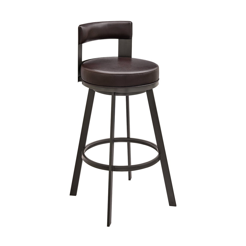 Lynof Swivel Counter Stool in Black Metal with Light Grey Faux Leather By Armen Living | Counter Stools | Modishstore - 12