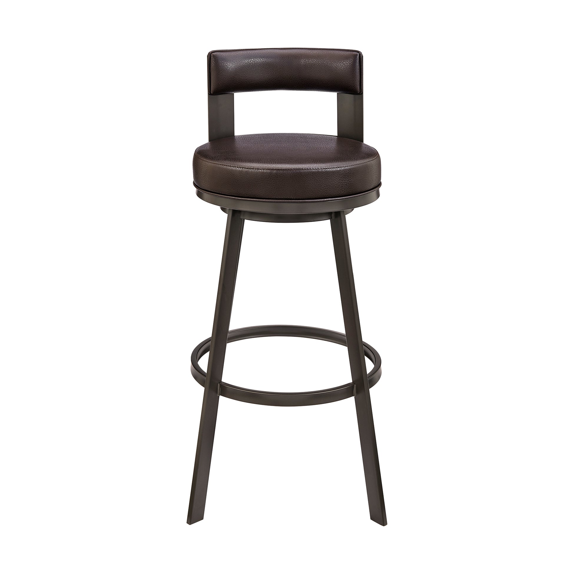 Lynof Swivel Counter Stool in Black Metal with Light Grey Faux Leather By Armen Living | Counter Stools | Modishstore - 13