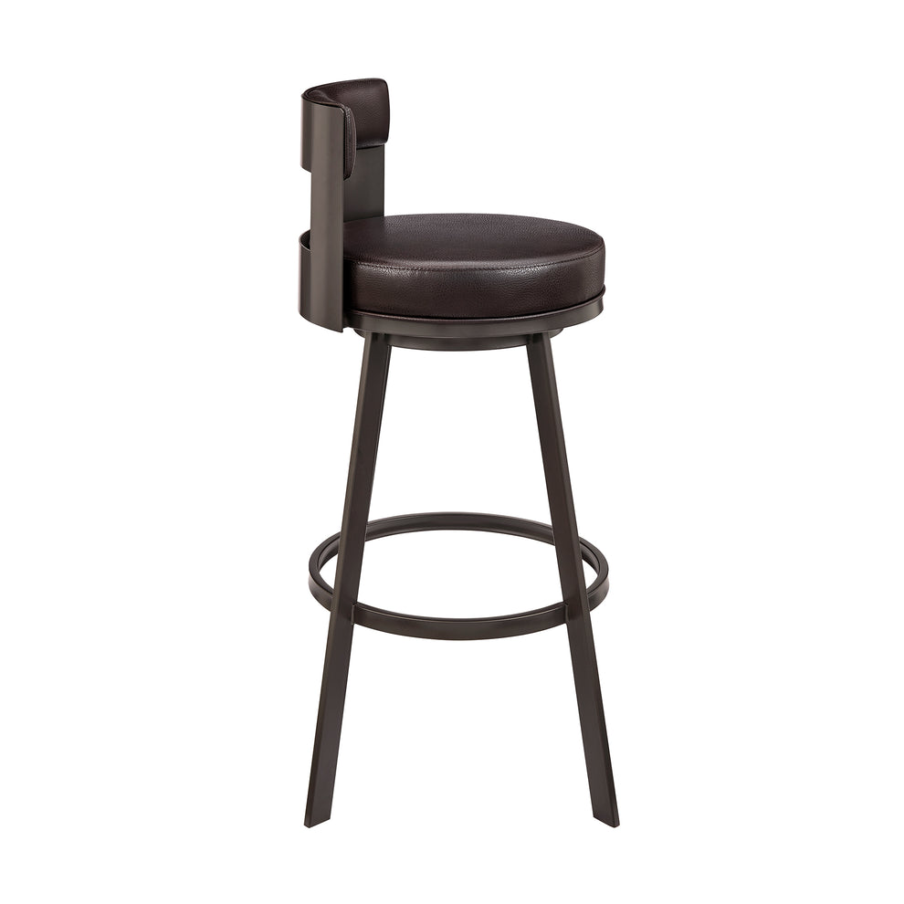 Lynof Swivel Counter Stool in Black Metal with Light Grey Faux Leather By Armen Living | Counter Stools | Modishstore - 14