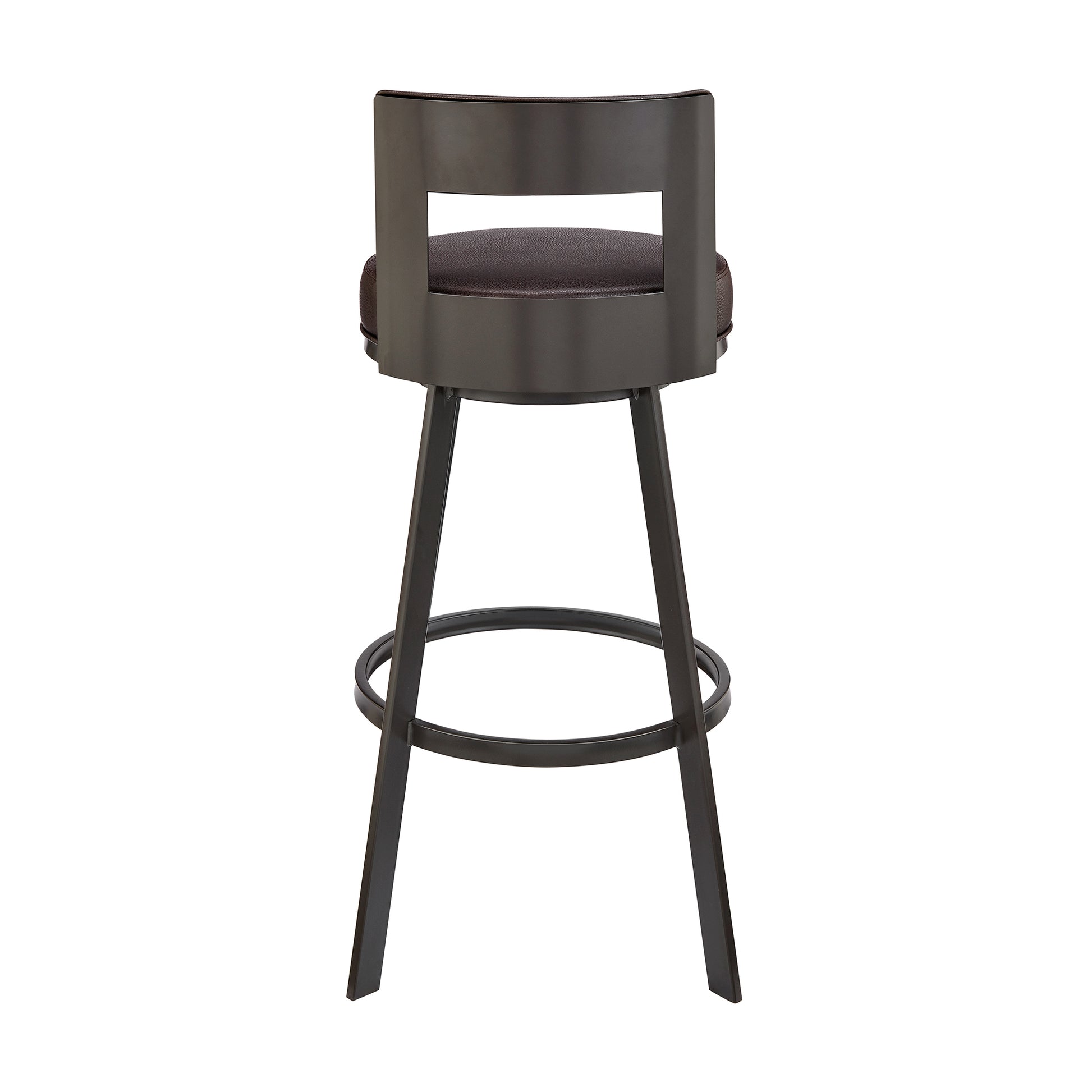 Lynof Swivel Counter Stool in Black Metal with Light Grey Faux Leather By Armen Living | Counter Stools | Modishstore - 16