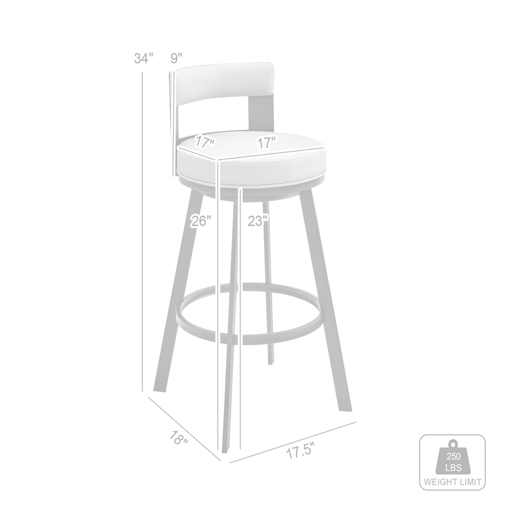 Lynof Swivel Counter Stool in Black Metal with Light Grey Faux Leather By Armen Living | Counter Stools | Modishstore - 19