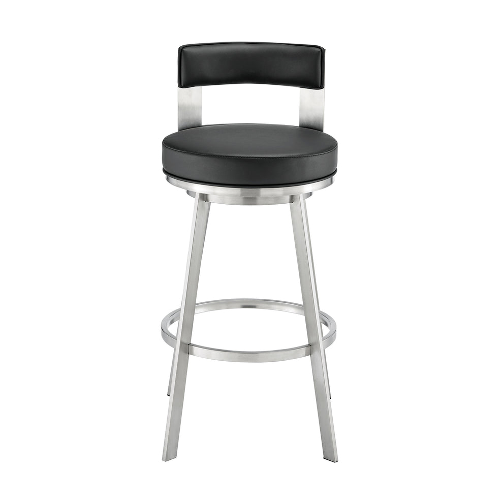 Lynof Swivel Counter Stool in Brushed Stainless Steel with Black Faux Leather By Armen Living | Counter Stools | Modishstore - 3