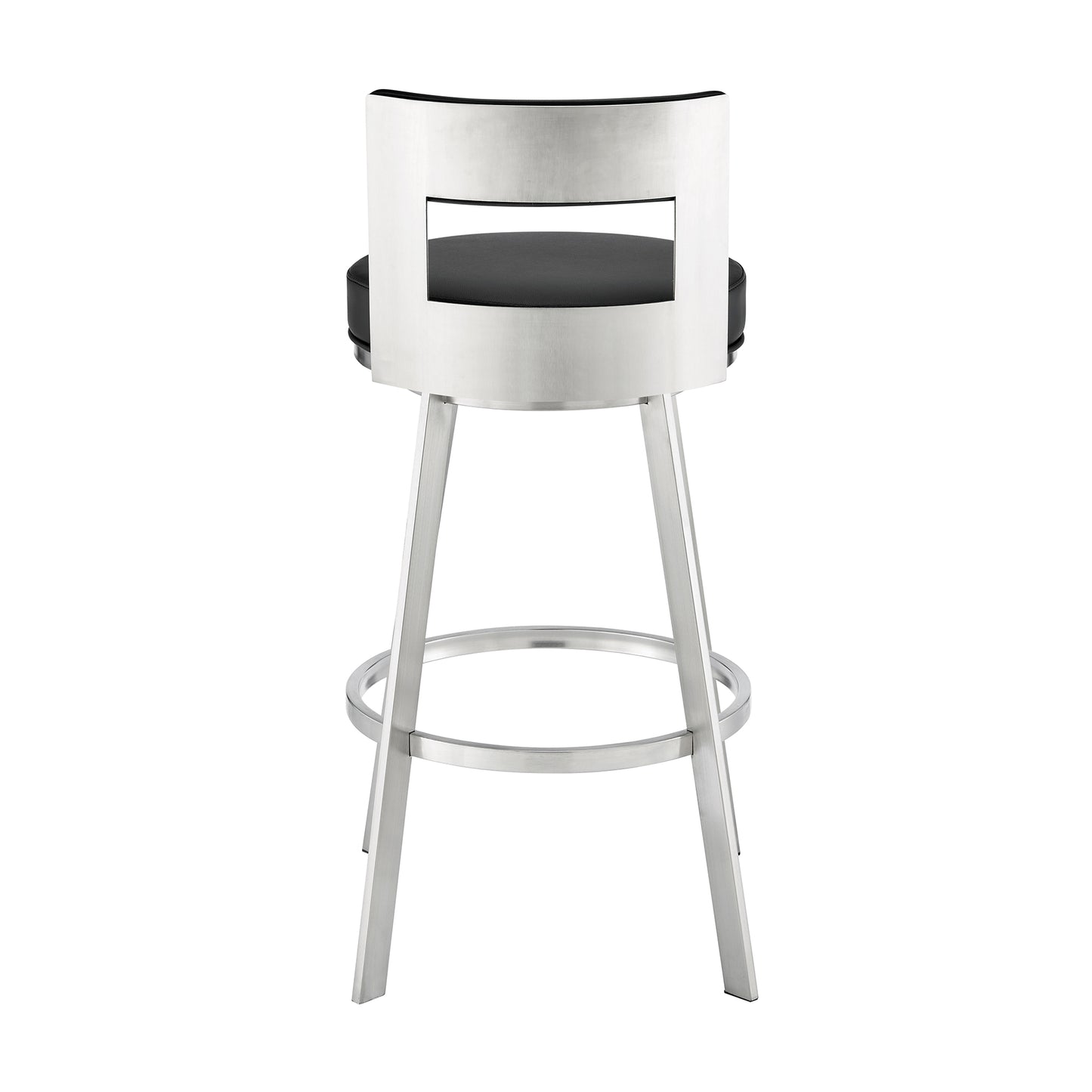 Lynof Swivel Counter Stool in Brushed Stainless Steel with Black Faux Leather By Armen Living | Counter Stools | Modishstore - 6
