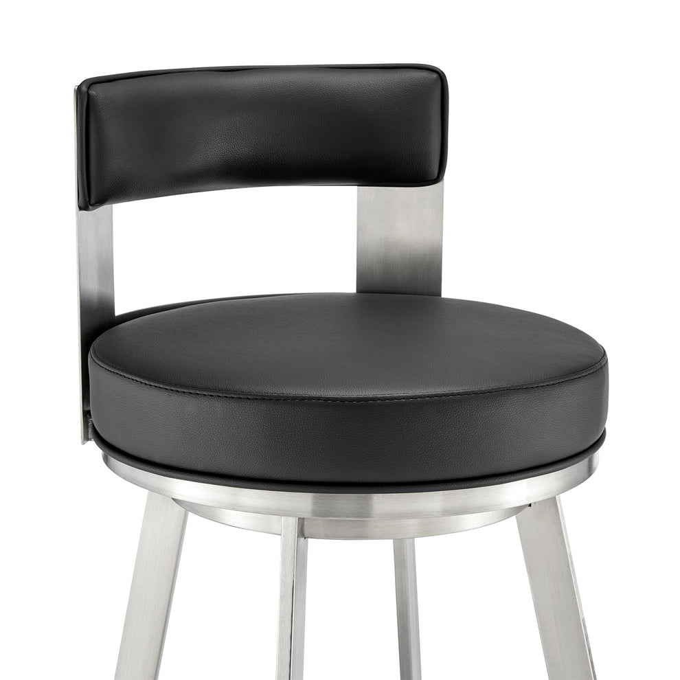 Lynof Swivel Counter Stool in Brushed Stainless Steel with Black Faux Leather By Armen Living | Counter Stools | Modishstore - 7