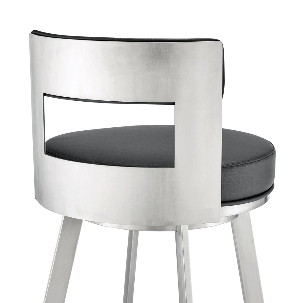 Lynof Swivel Counter Stool in Brushed Stainless Steel with Black Faux Leather By Armen Living | Counter Stools | Modishstore - 10
