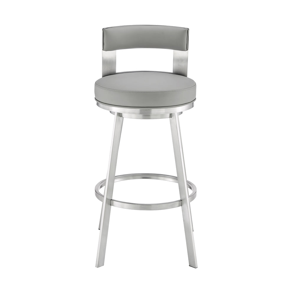 Lynof Swivel Counter Stool in Brushed Stainless Steel with Black Faux Leather By Armen Living | Counter Stools | Modishstore - 13