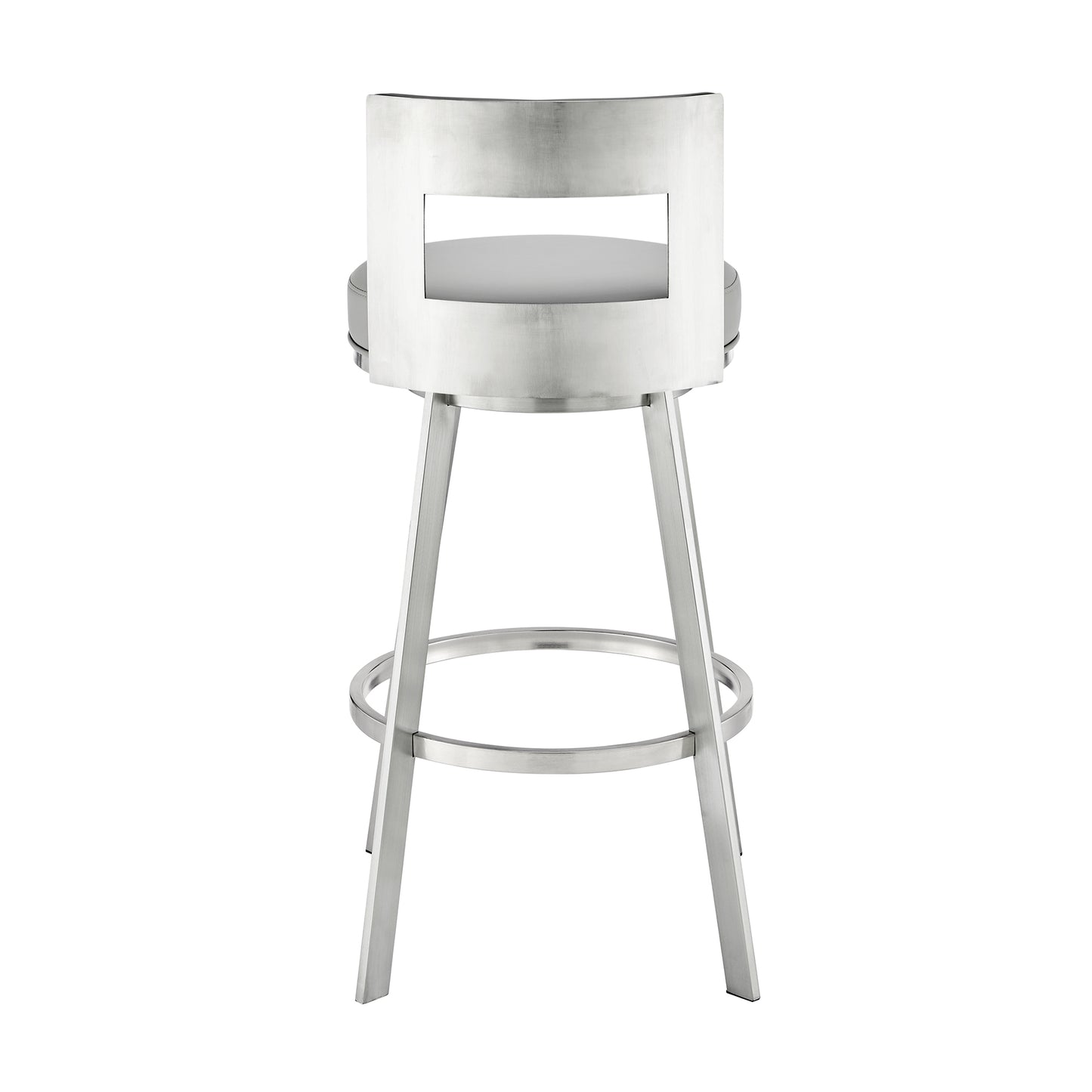 Lynof Swivel Counter Stool in Brushed Stainless Steel with Black Faux Leather By Armen Living | Counter Stools | Modishstore - 16