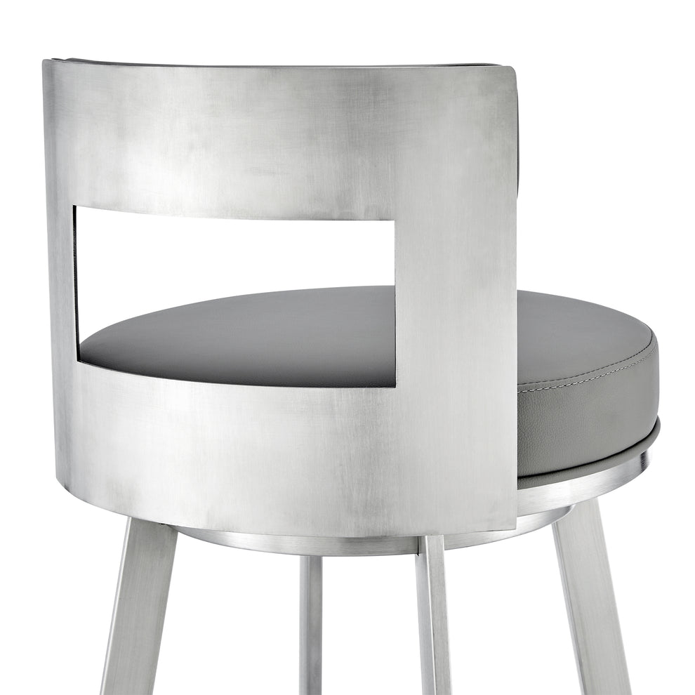 Lynof Swivel Counter Stool in Brushed Stainless Steel with Black Faux Leather By Armen Living | Counter Stools | Modishstore - 20