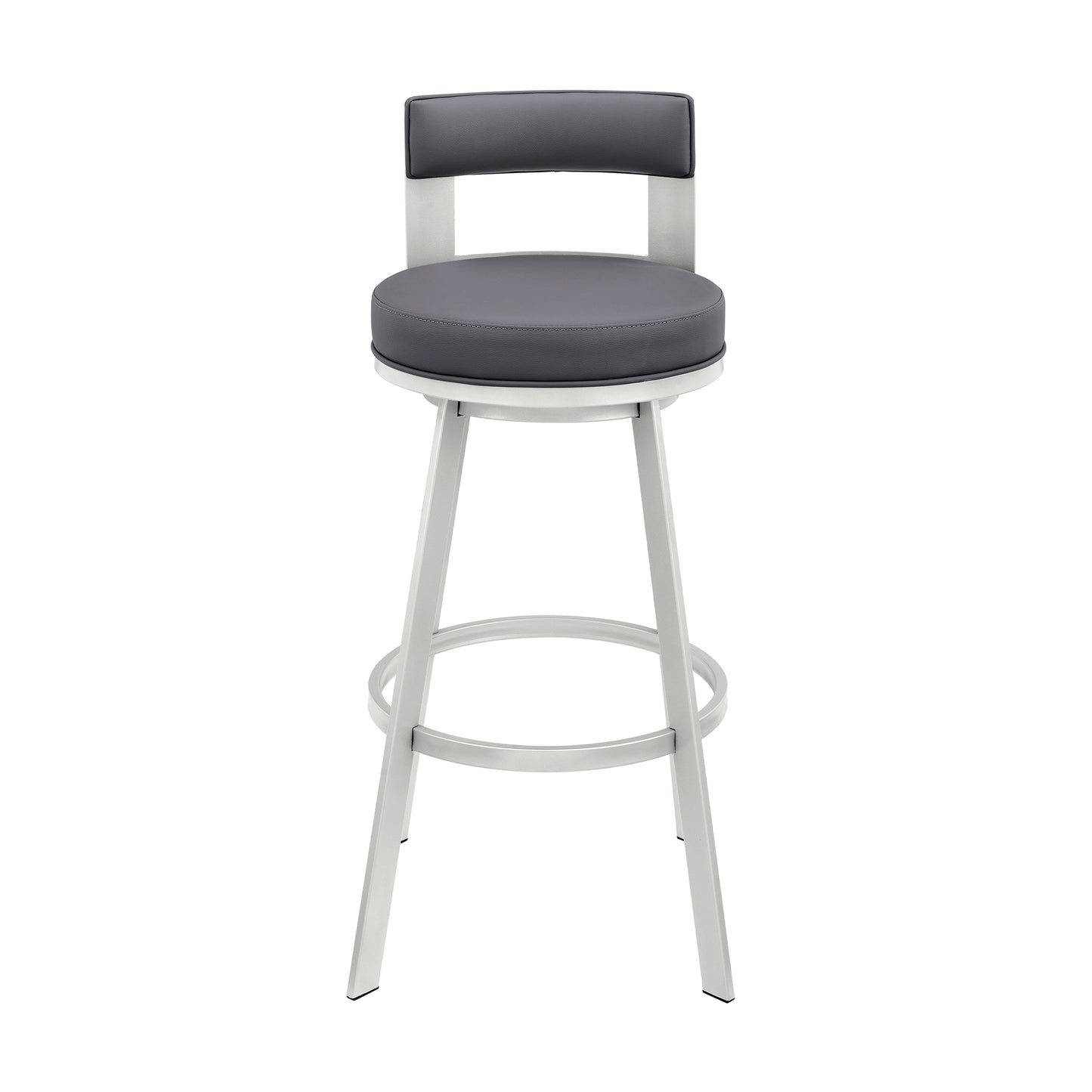 Lynof Swivel Counter Stool in Silver Metal with Grey Faux Leather By Armen Living | Counter Stools | Modishstore - 3
