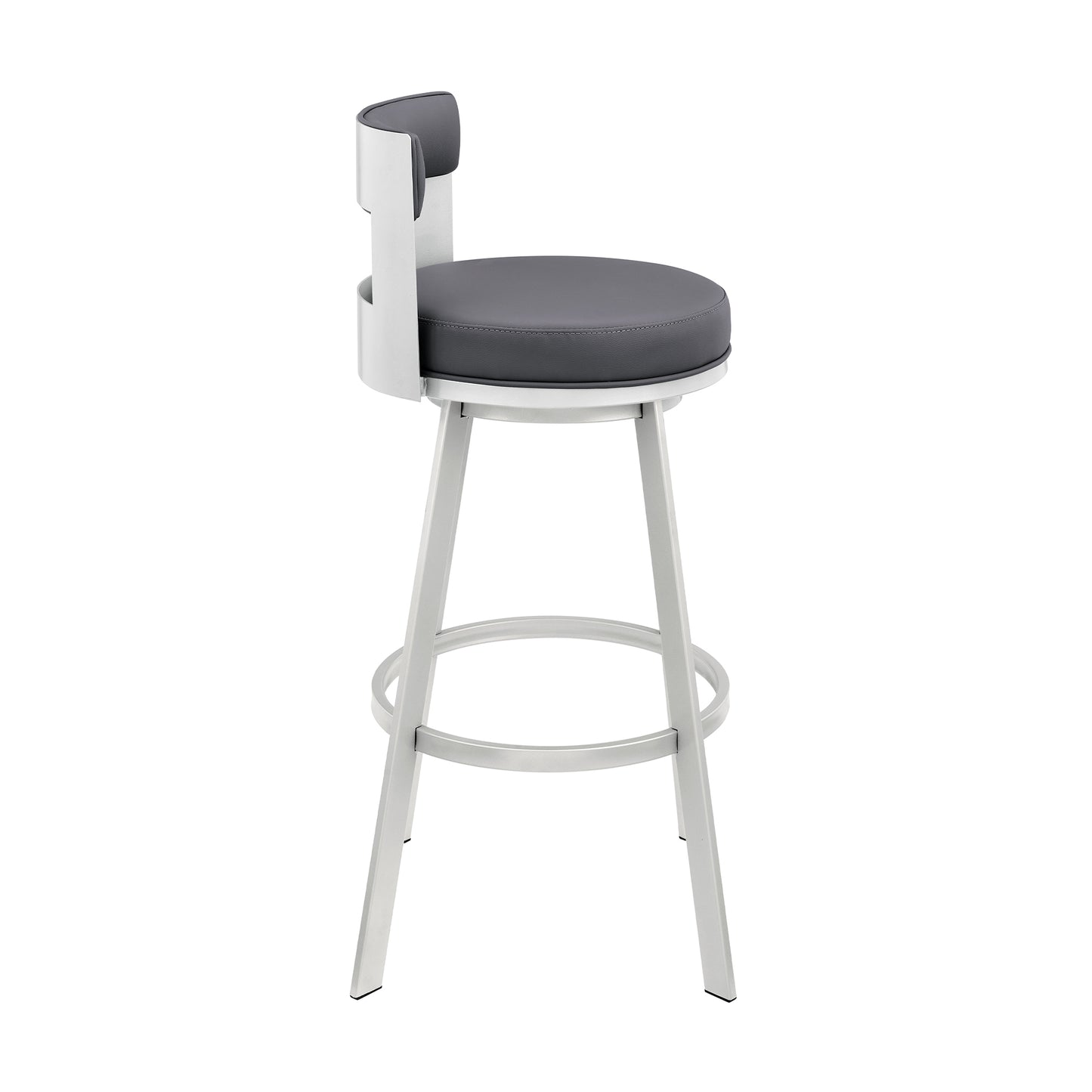 Lynof Swivel Counter Stool in Silver Metal with Grey Faux Leather By Armen Living | Counter Stools | Modishstore - 4