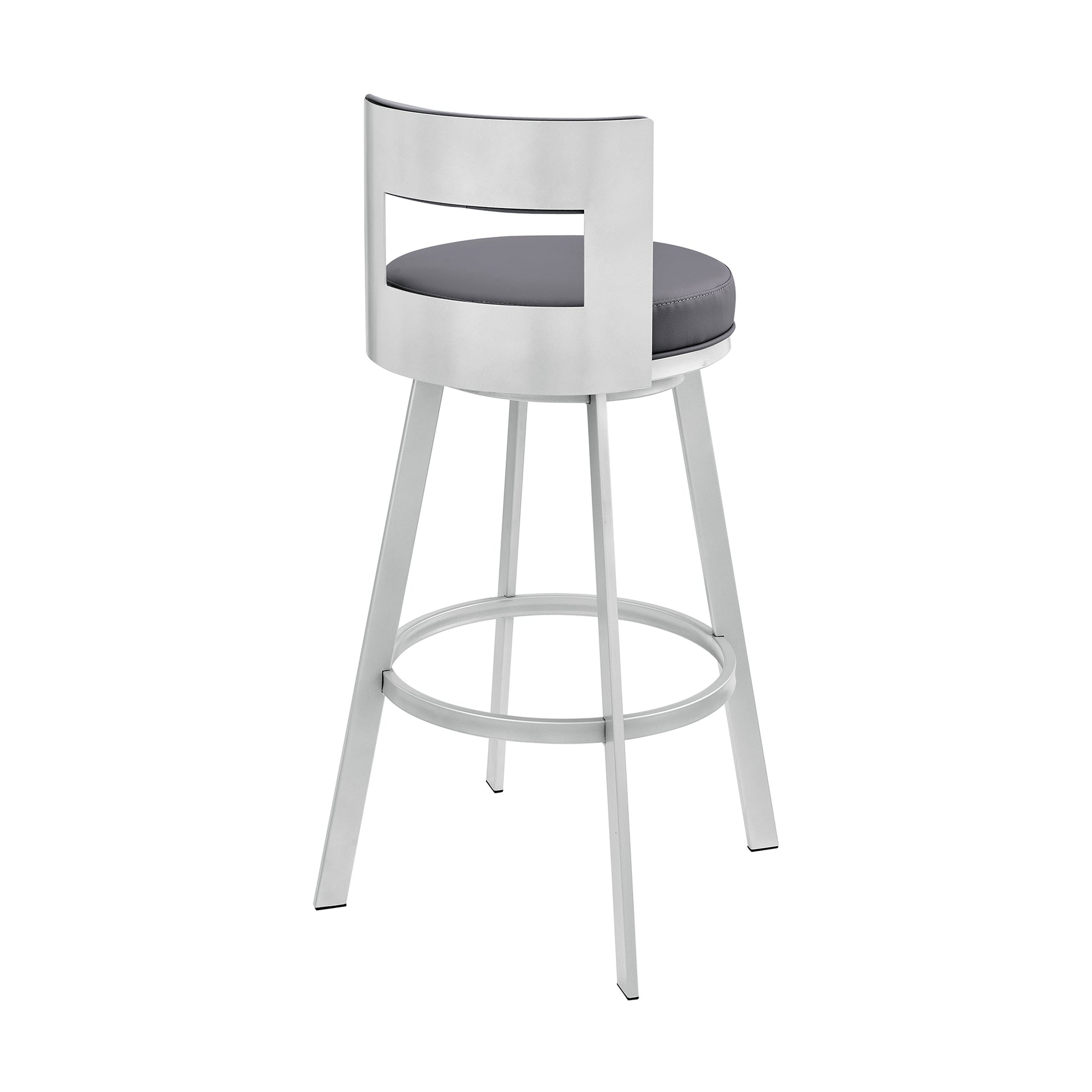 Lynof Swivel Counter Stool in Silver Metal with Grey Faux Leather By Armen Living | Counter Stools | Modishstore - 5