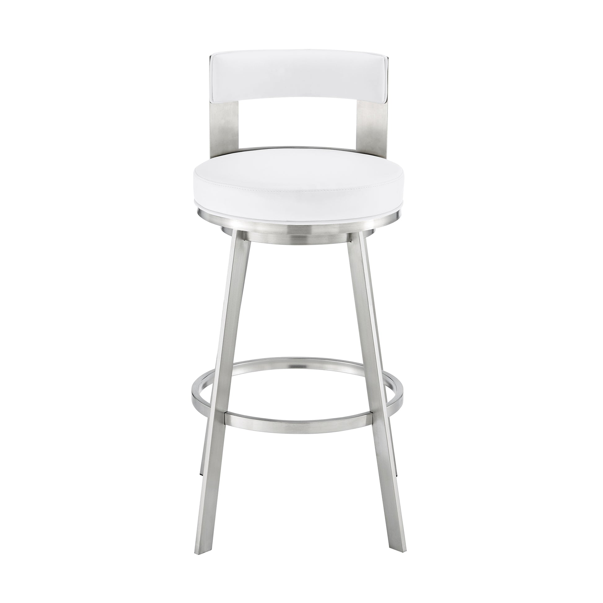 Lynof Swivel Counter Stool in Brushed Stainless Steel with White Faux Leather By Armen Living | Counter Stools | Modishstore - 3