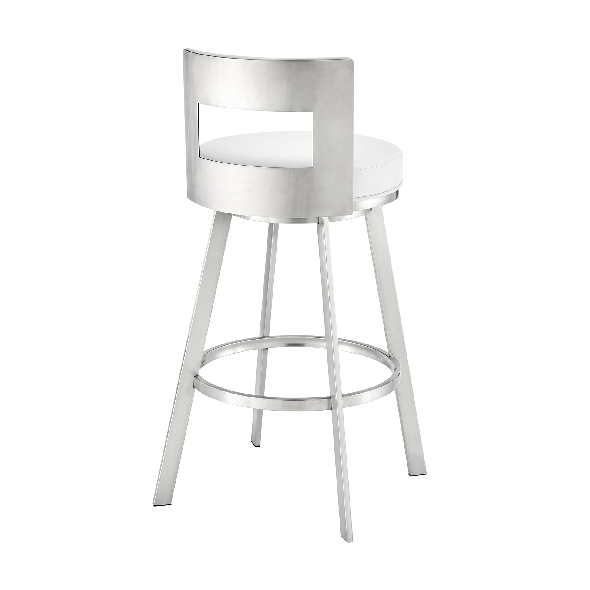 Lynof Swivel Counter Stool in Brushed Stainless Steel with White Faux Leather By Armen Living | Counter Stools | Modishstore - 5
