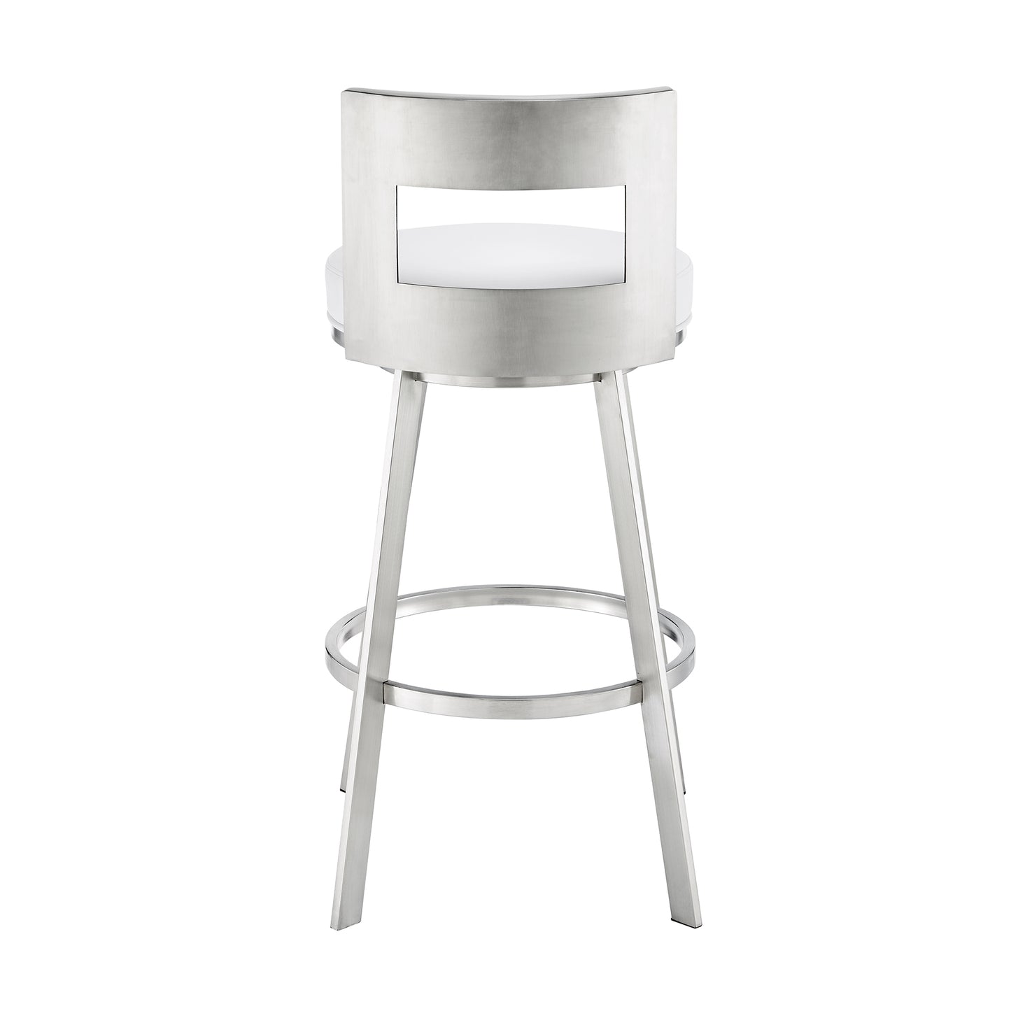 Lynof Swivel Counter Stool in Brushed Stainless Steel with White Faux Leather By Armen Living | Counter Stools | Modishstore - 6