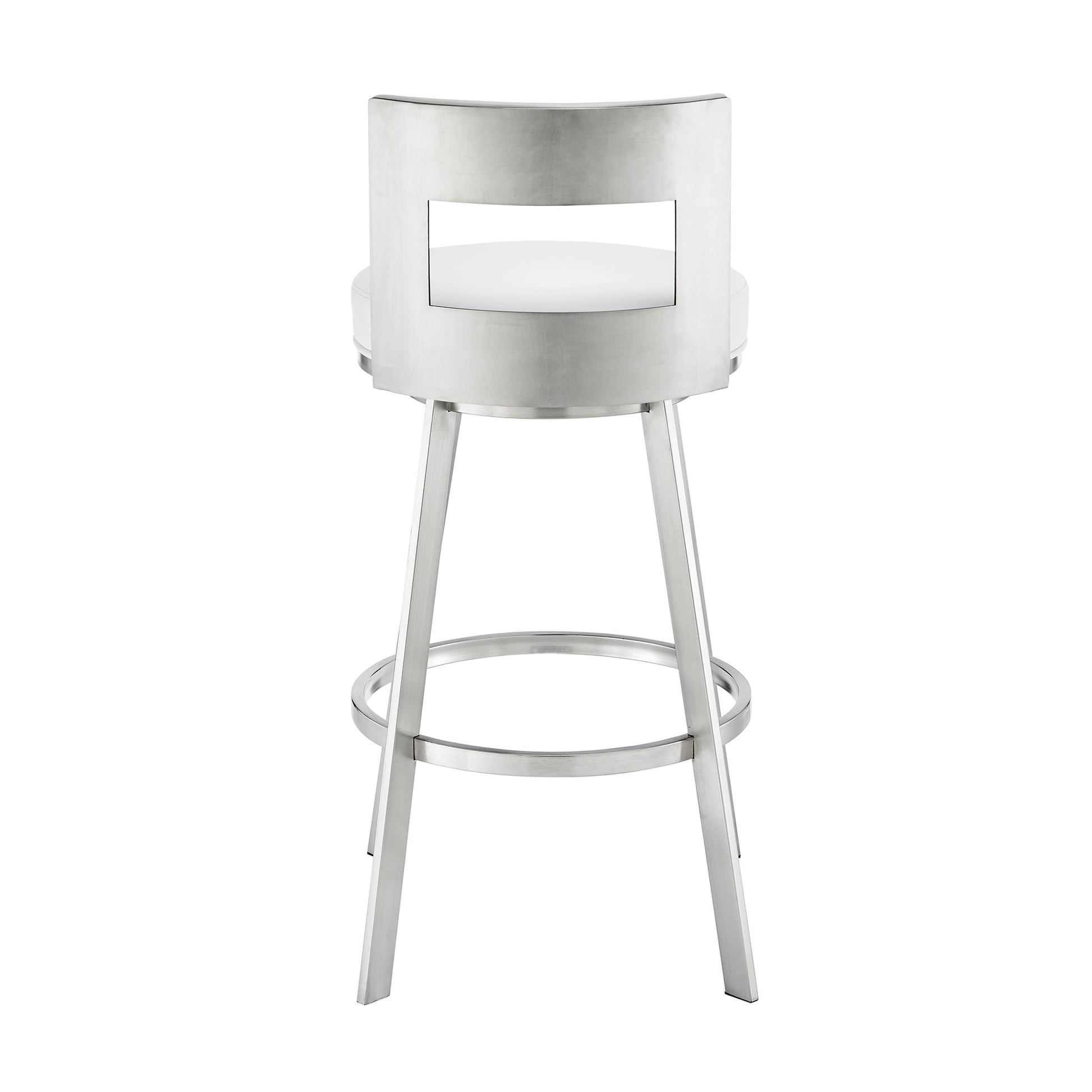 Lynof Swivel Counter Stool in Brushed Stainless Steel with White Faux Leather By Armen Living | Counter Stools | Modishstore - 6