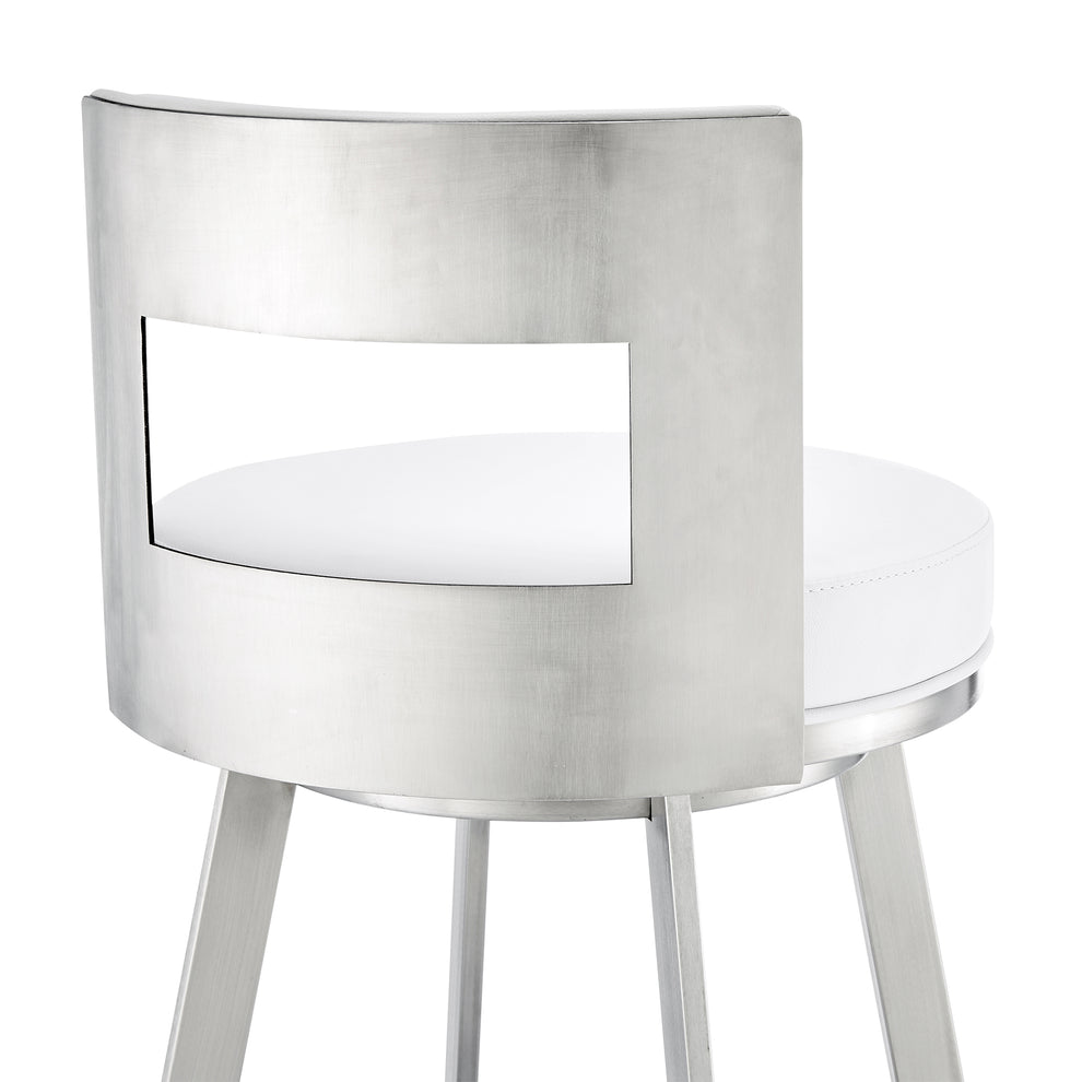 Lynof Swivel Counter Stool in Brushed Stainless Steel with White Faux Leather By Armen Living | Counter Stools | Modishstore - 10