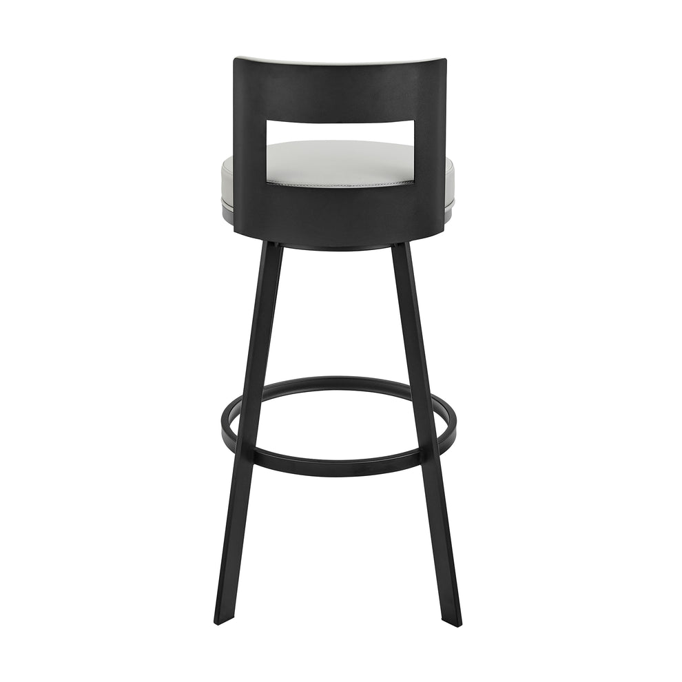 Lynof Swivel Bar Stool in Black Metal with Light Grey Faux Leather By Armen Living | Bar Stools | Modishstore - 6