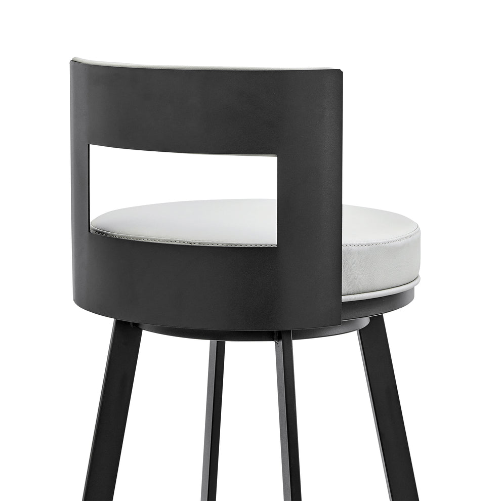 Lynof Swivel Bar Stool in Black Metal with Light Grey Faux Leather By Armen Living | Bar Stools | Modishstore - 10