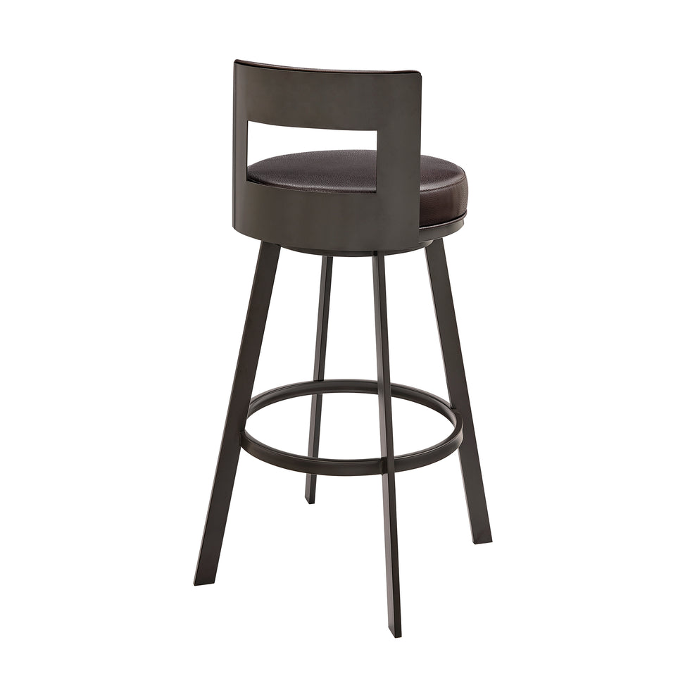 Lynof Swivel Bar Stool in Black Metal with Light Grey Faux Leather By Armen Living | Bar Stools | Modishstore - 15