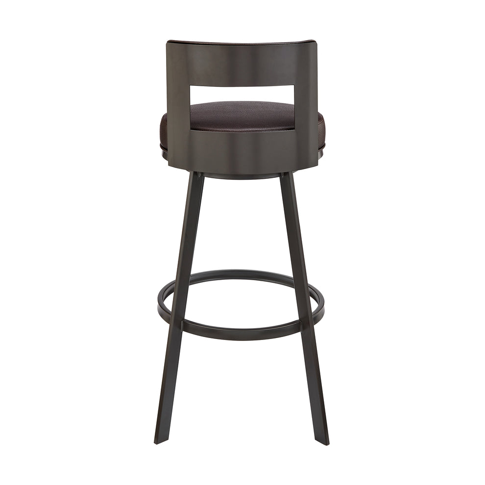 Lynof Swivel Bar Stool in Black Metal with Light Grey Faux Leather By Armen Living | Bar Stools | Modishstore - 16